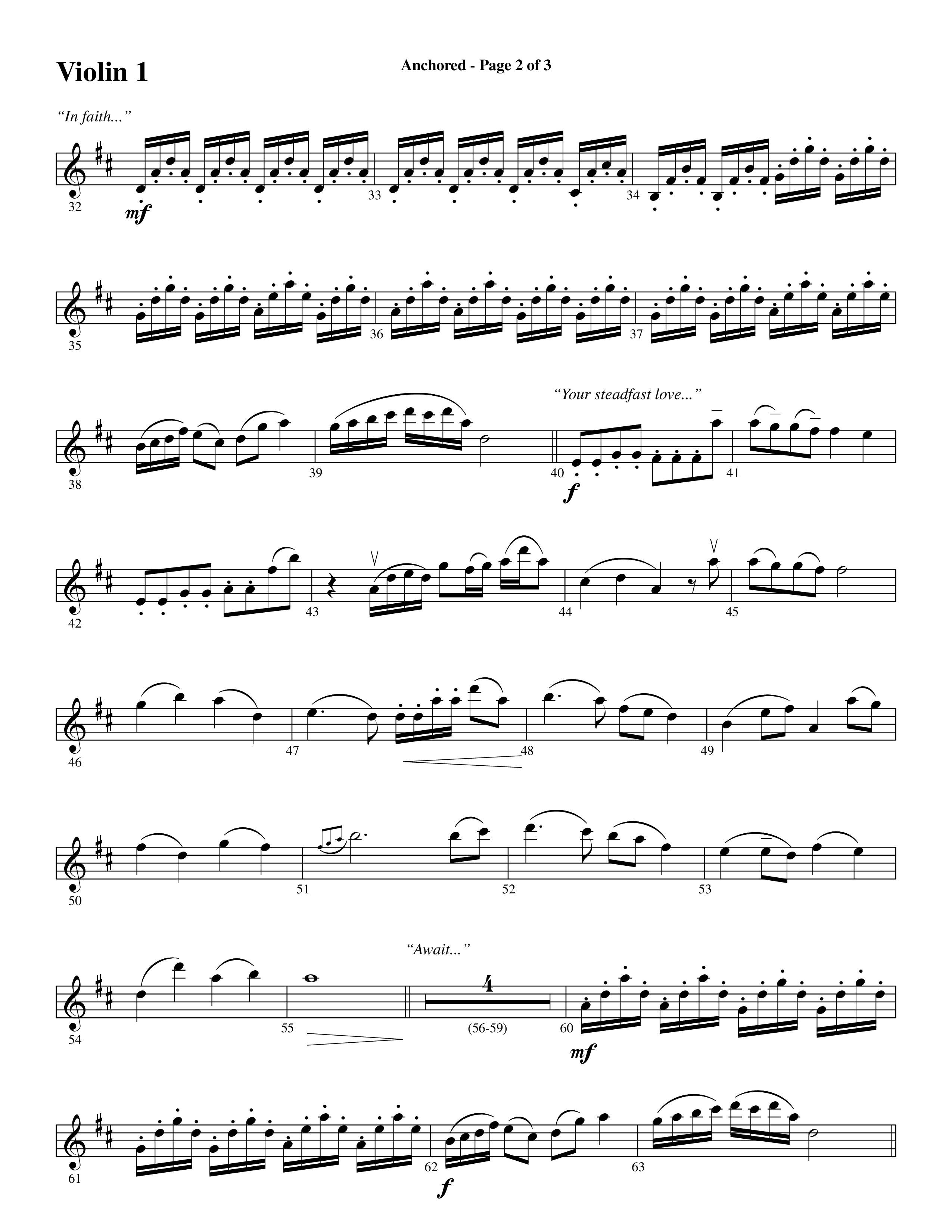 Anchored (Choral Anthem SATB) Violin 1 (Word Music Choral / Arr. Joshua Spacht)