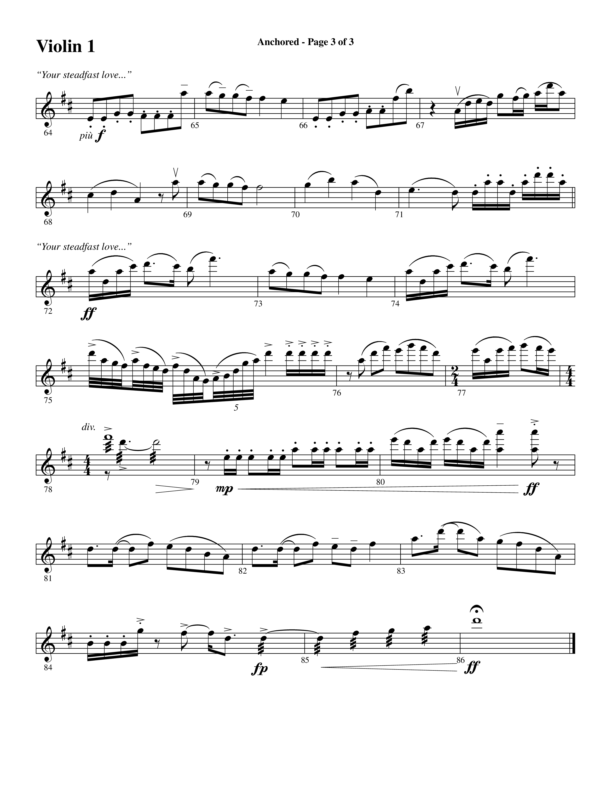 Anchored (Choral Anthem SATB) Violin 1 (Word Music Choral / Arr. Joshua Spacht)