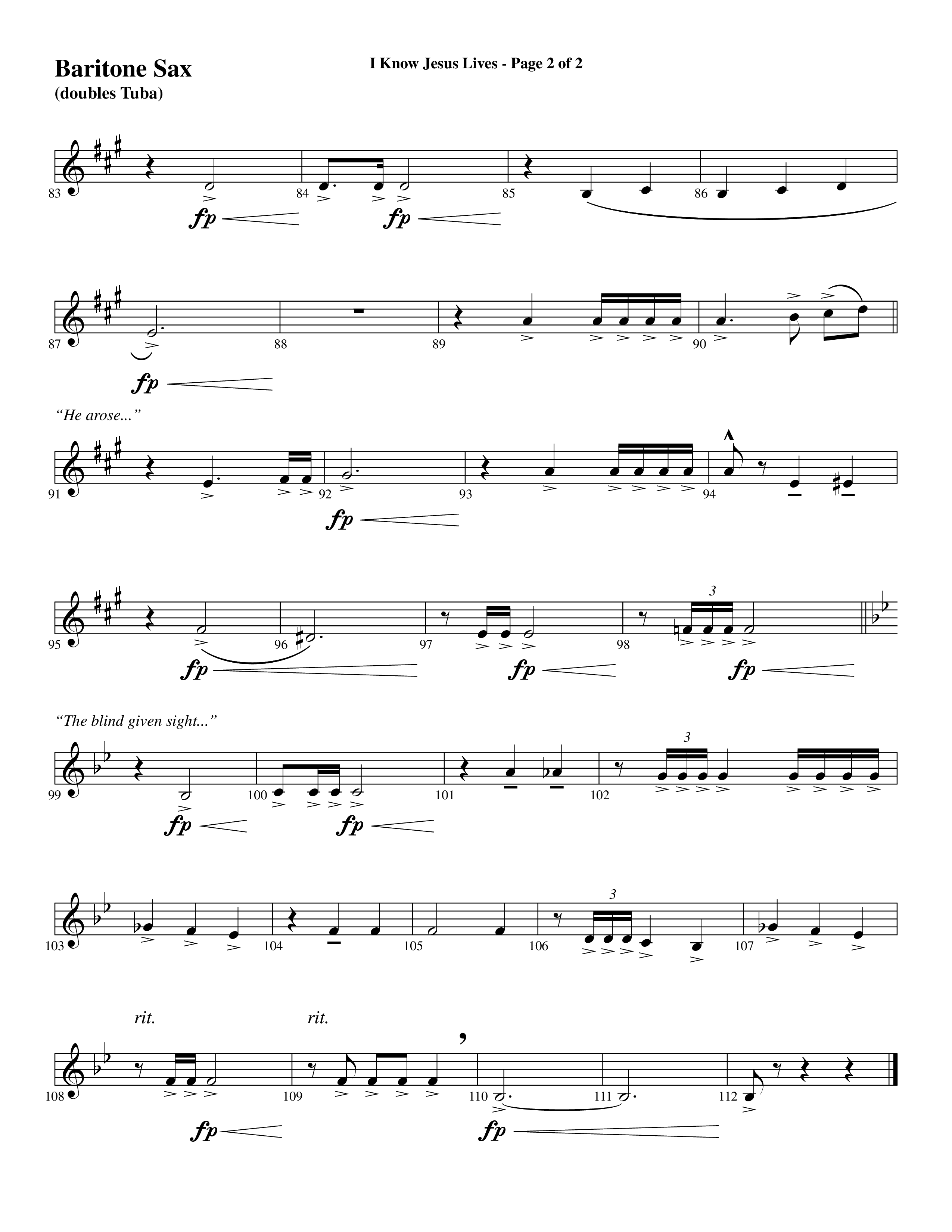 I Know Jesus Lives (Choral Anthem SATB) Bari Sax (Word Music Choral / Arr. Marty Hamby)