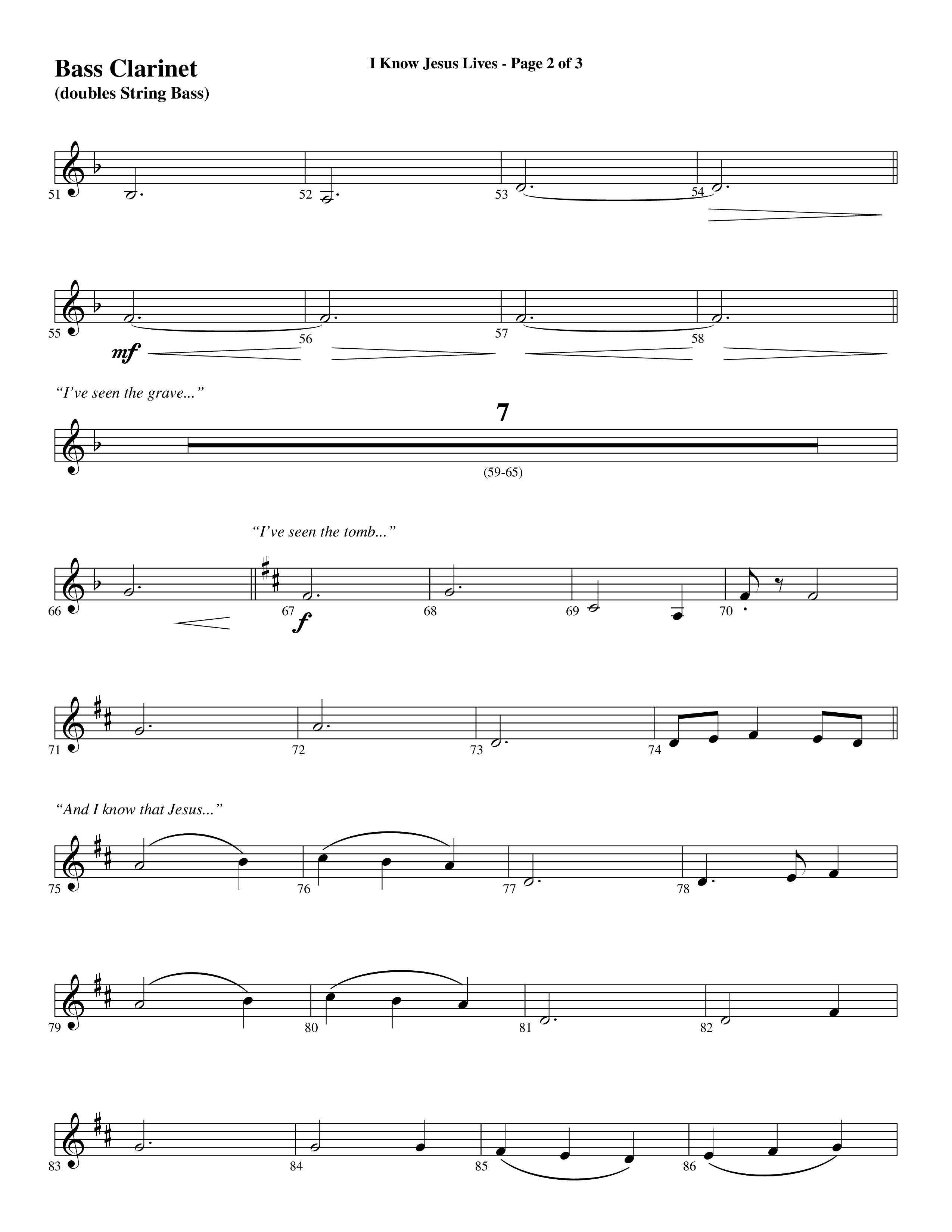 I Know Jesus Lives (Choral Anthem SATB) Bass Clarinet (Word Music Choral / Arr. Marty Hamby)