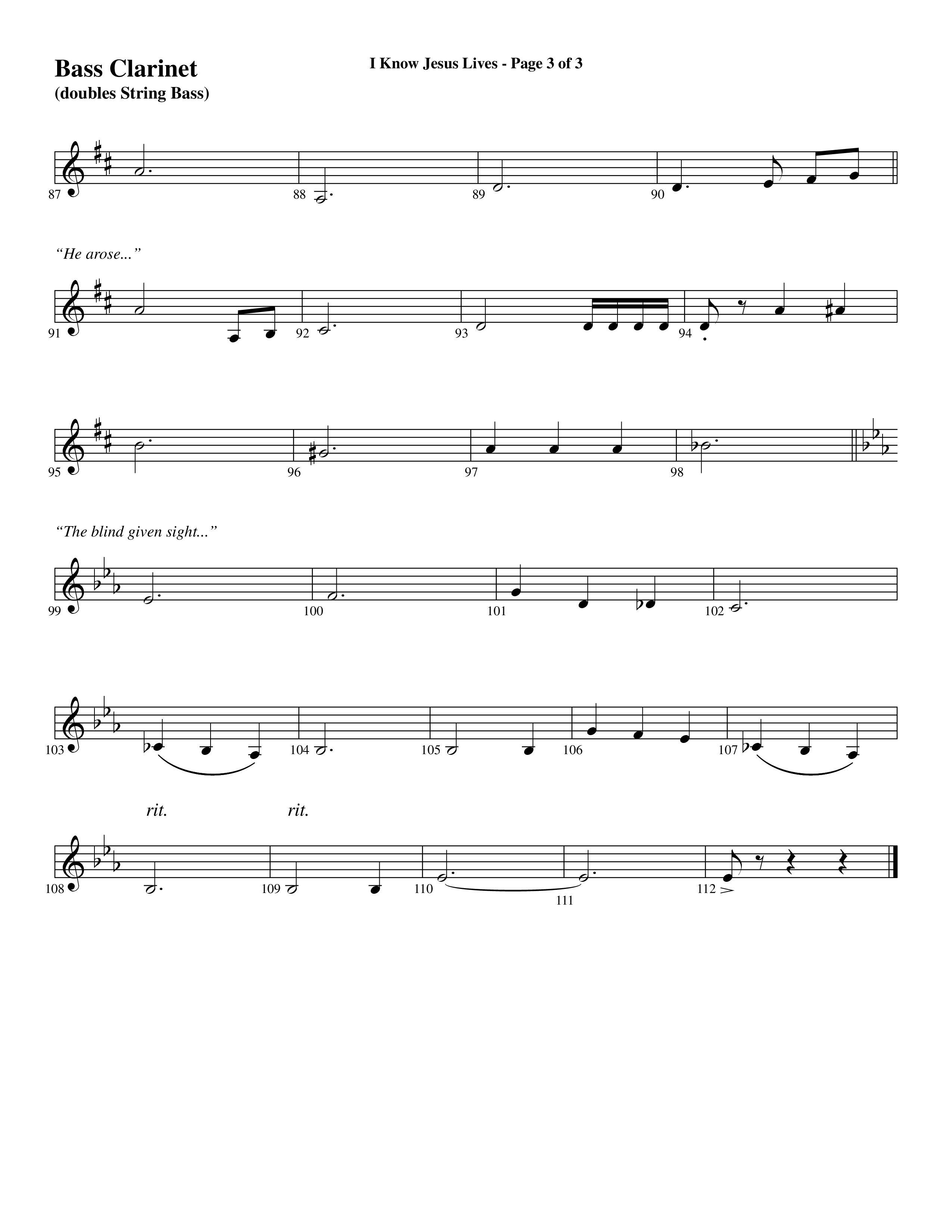 I Know Jesus Lives (Choral Anthem SATB) Bass Clarinet (Word Music Choral / Arr. Marty Hamby)