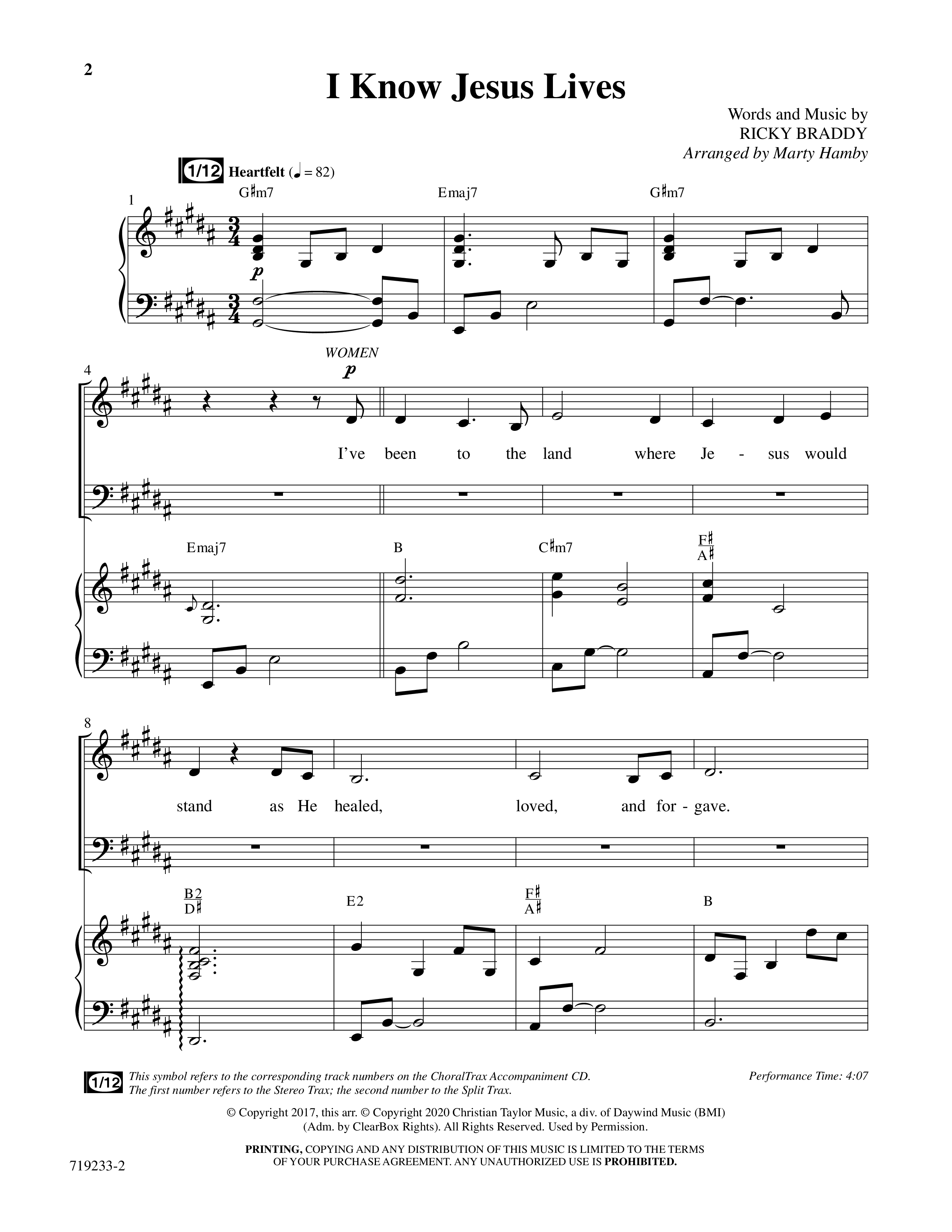 I Know Jesus Lives (Choral Anthem SATB) Anthem (SATB/Piano) (Word Music Choral / Arr. Marty Hamby)