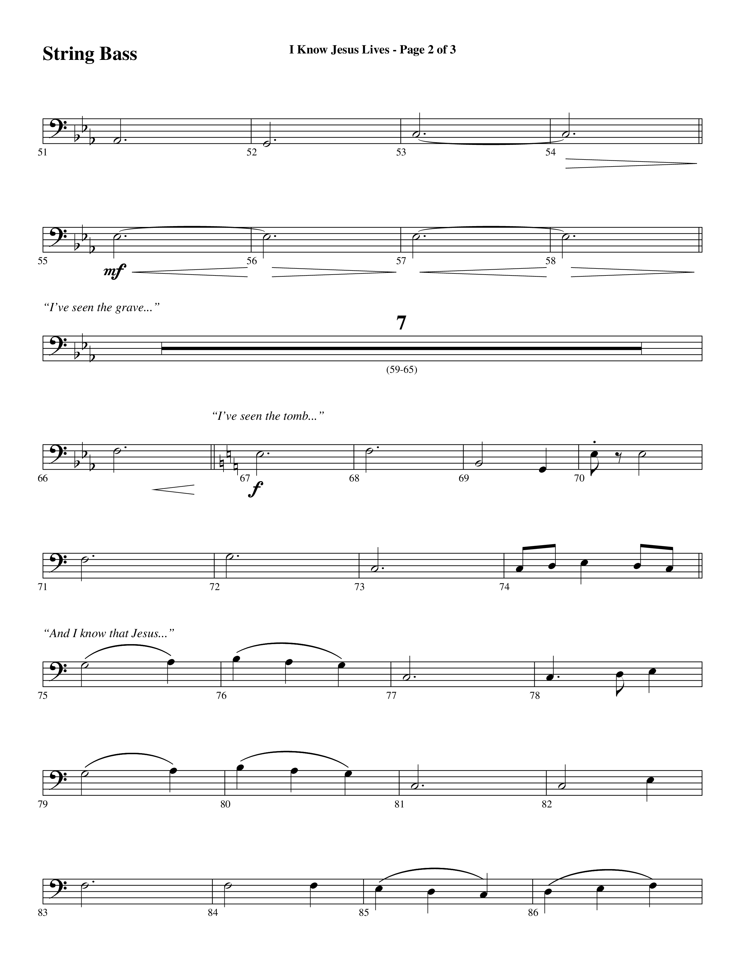 I Know Jesus Lives (Choral Anthem SATB) String Bass (Word Music Choral / Arr. Marty Hamby)