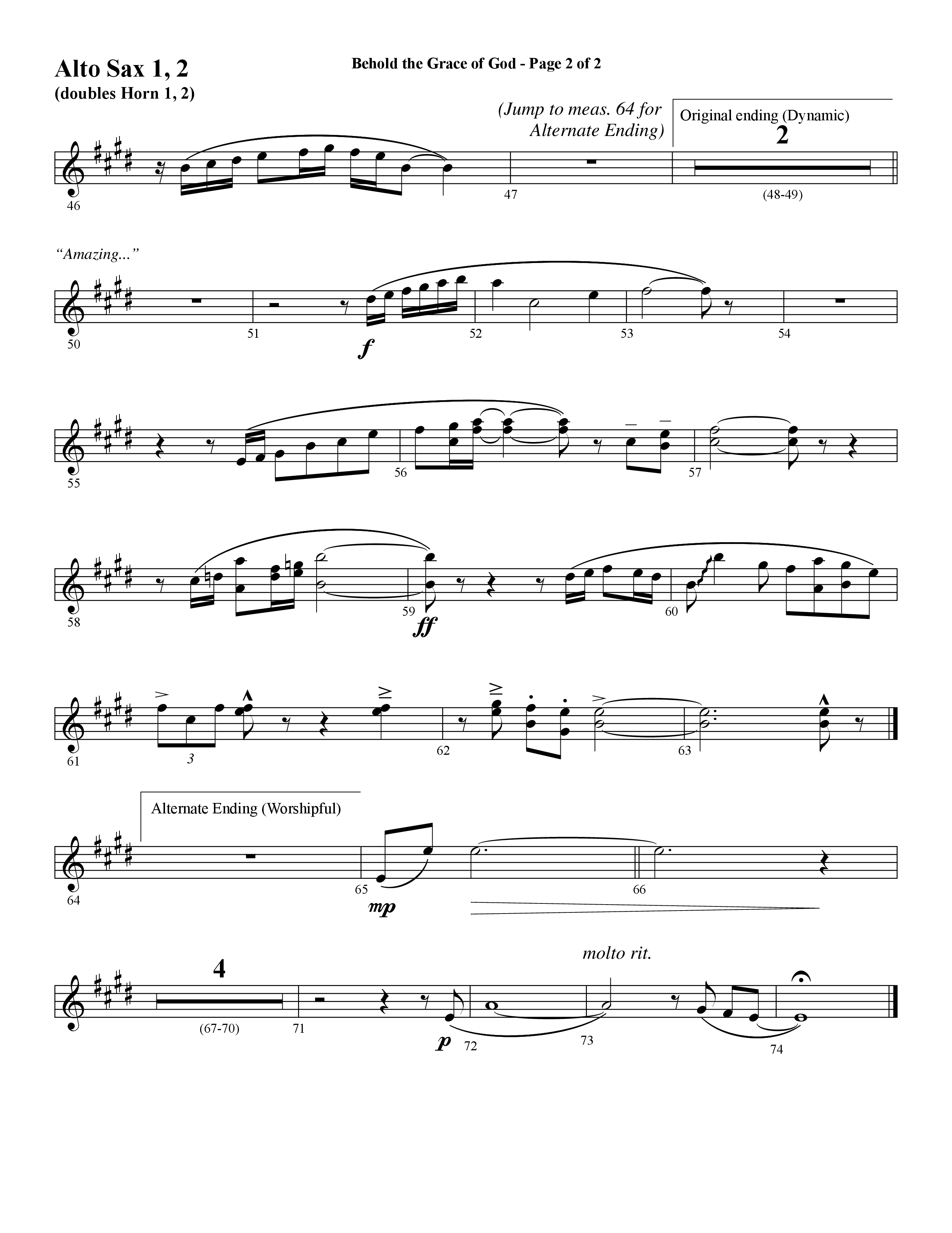 Behold The Grace Of God (Choral Anthem SATB) Alto Sax 1/2 (Word Music Choral / Arr. J. Daniel Smith)