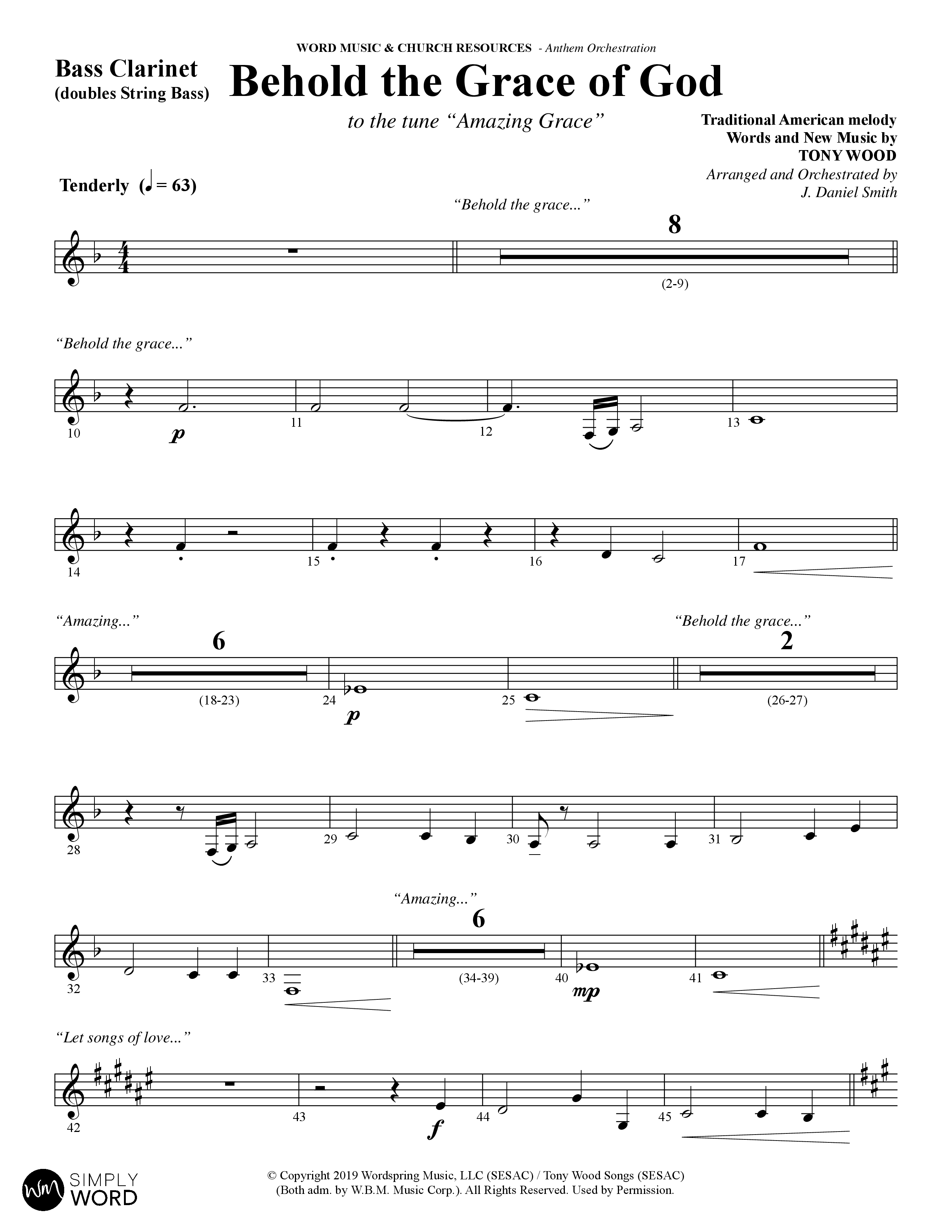 Behold The Grace Of God (Choral Anthem SATB) Bass Clarinet (Word Music Choral / Arr. J. Daniel Smith)