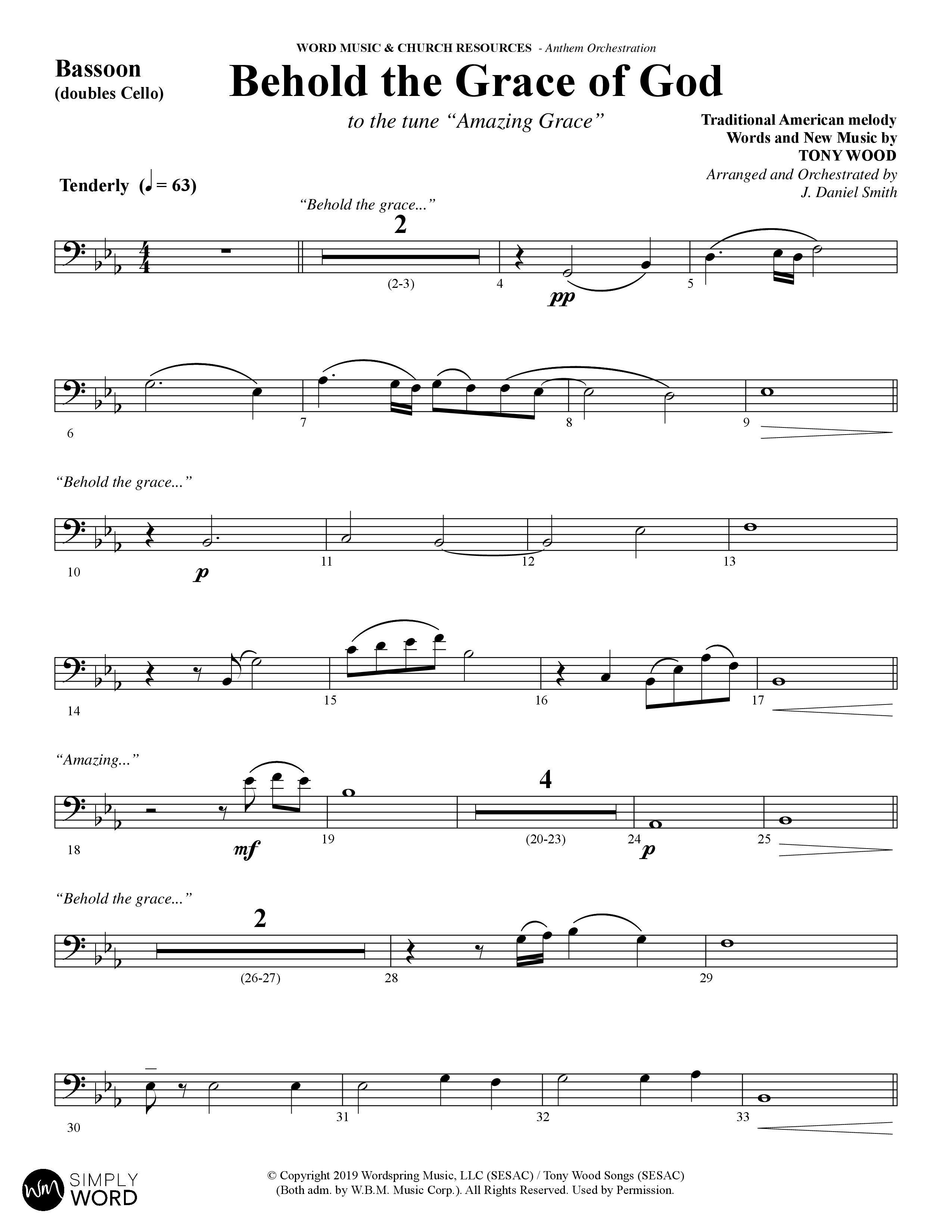 Behold The Grace Of God (Choral Anthem SATB) Bassoon (Word Music Choral / Arr. J. Daniel Smith)