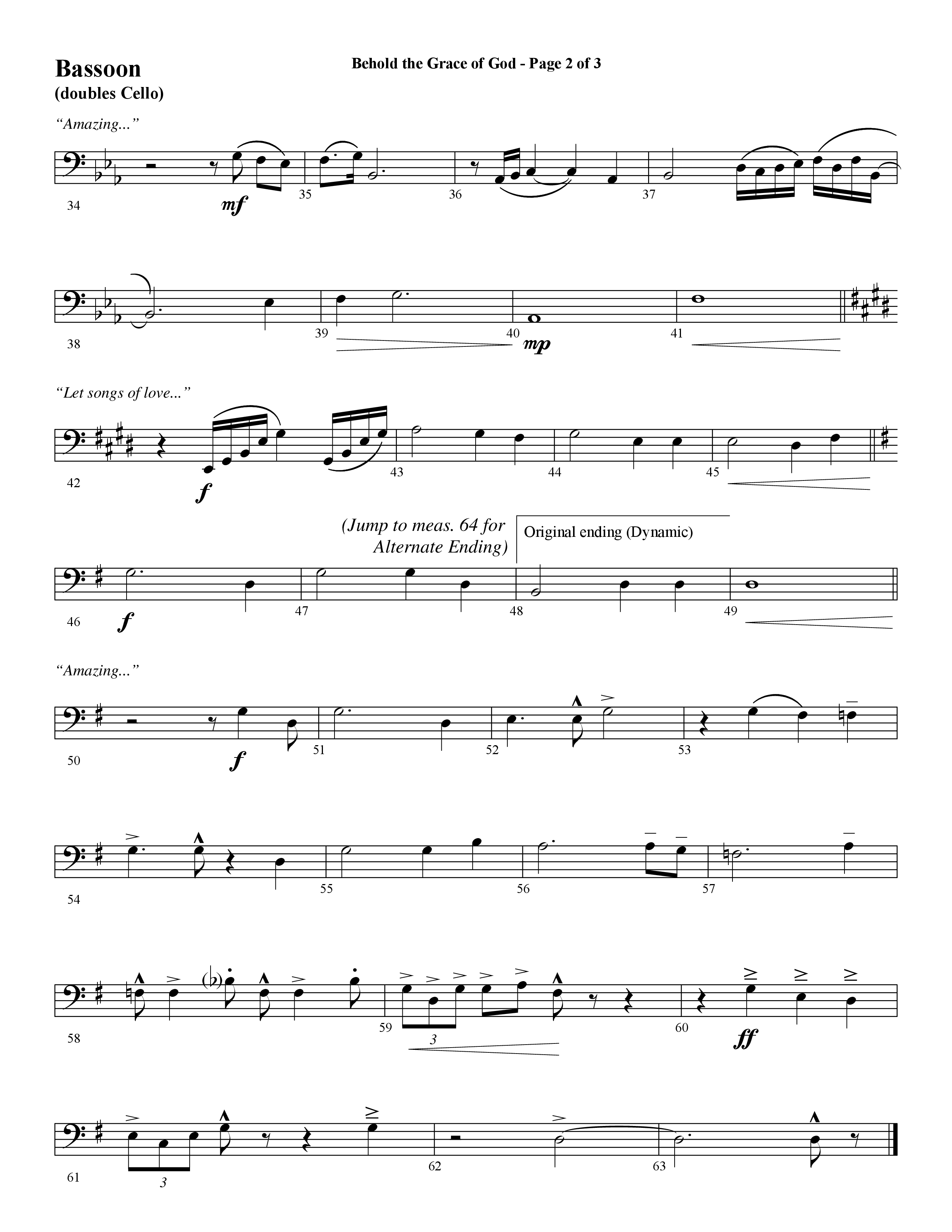 Behold The Grace Of God (Choral Anthem SATB) Bassoon (Word Music Choral / Arr. J. Daniel Smith)