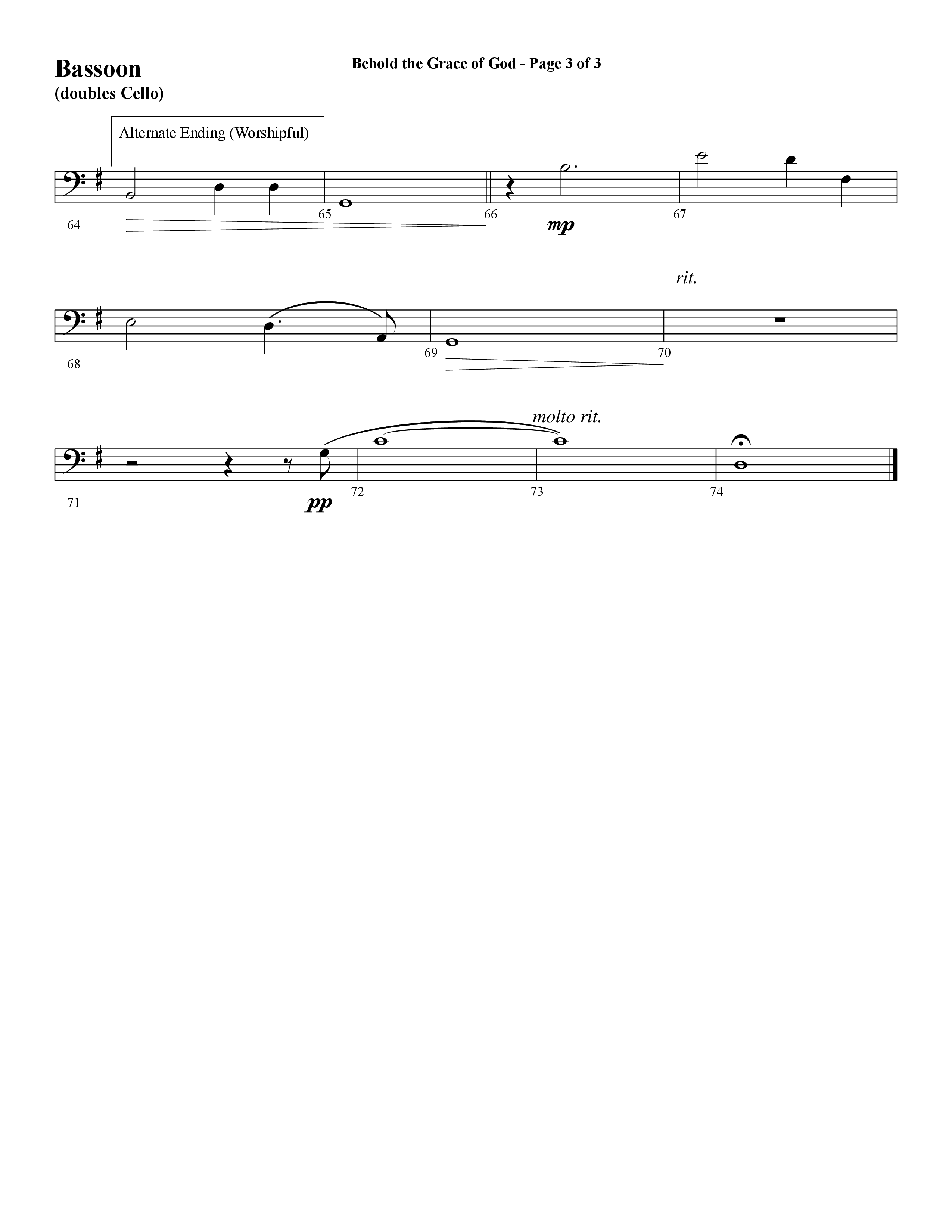 Behold The Grace Of God (Choral Anthem SATB) Bassoon (Word Music Choral / Arr. J. Daniel Smith)