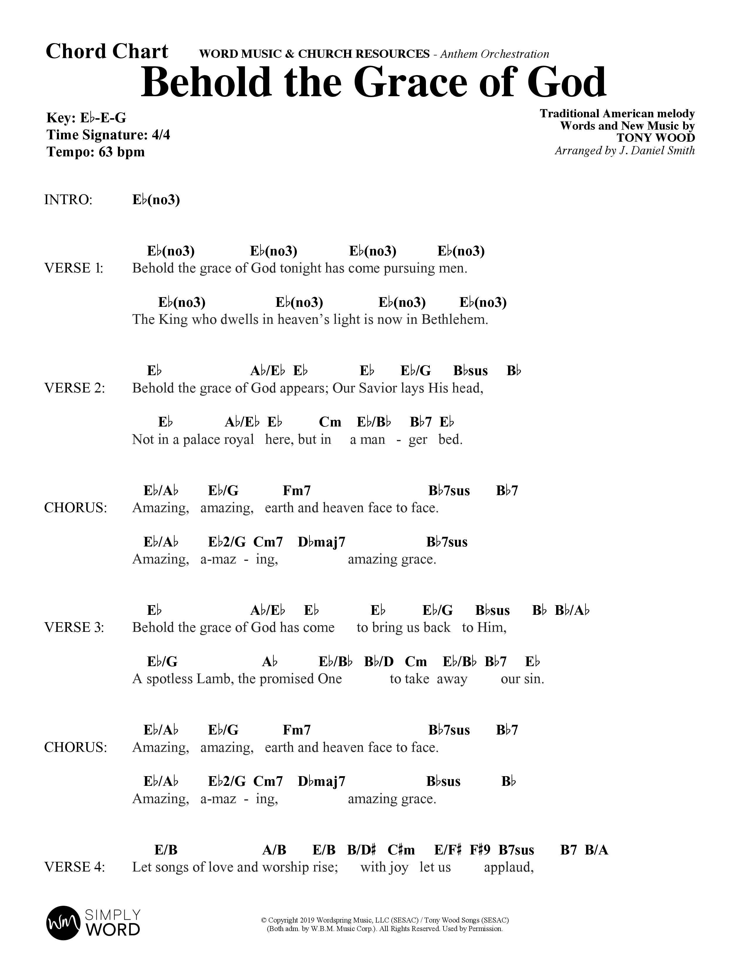 Behold The Grace Of God (Choral Anthem SATB) Chord Chart (Word Music Choral / Arr. J. Daniel Smith)