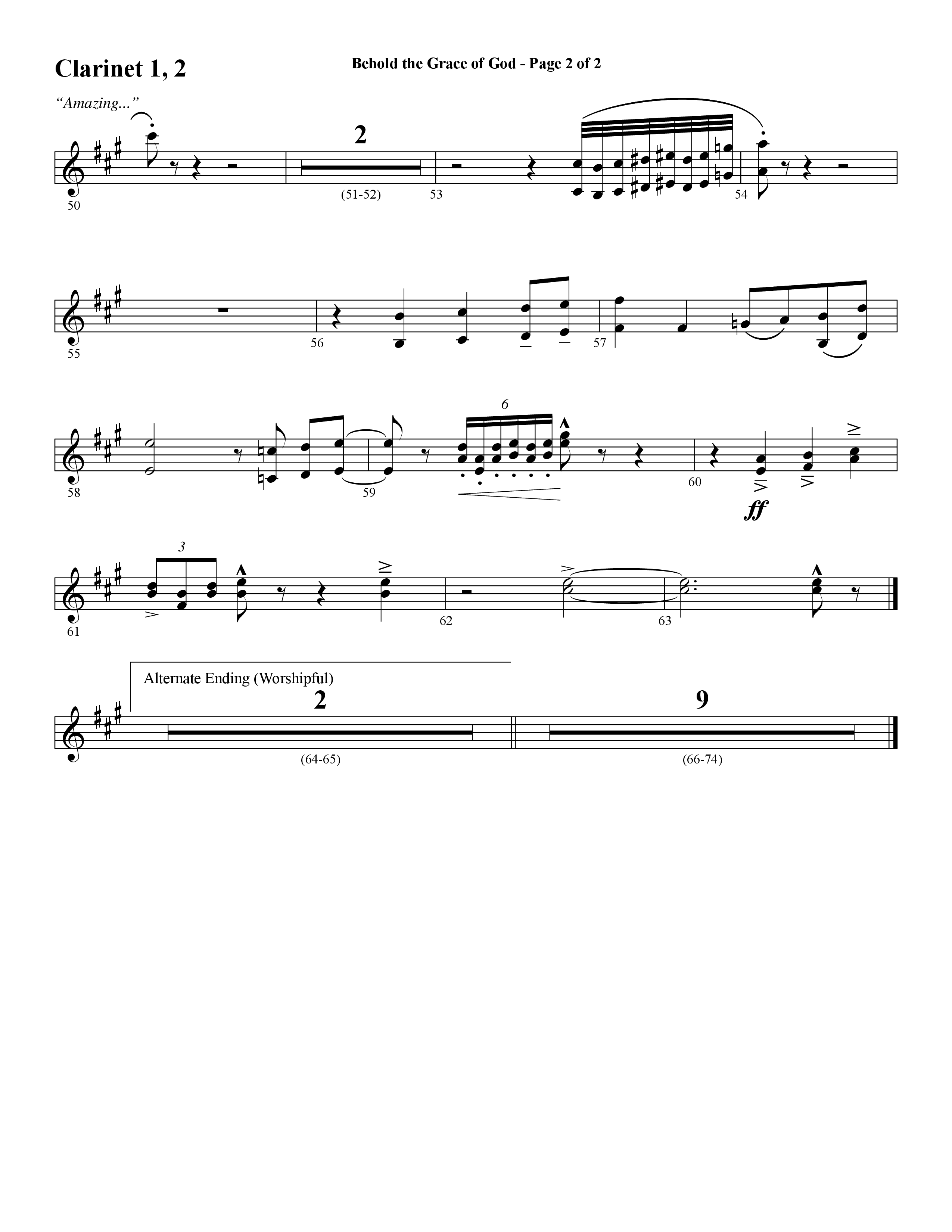 Behold The Grace Of God (Choral Anthem SATB) Clarinet 1/2 (Word Music Choral / Arr. J. Daniel Smith)