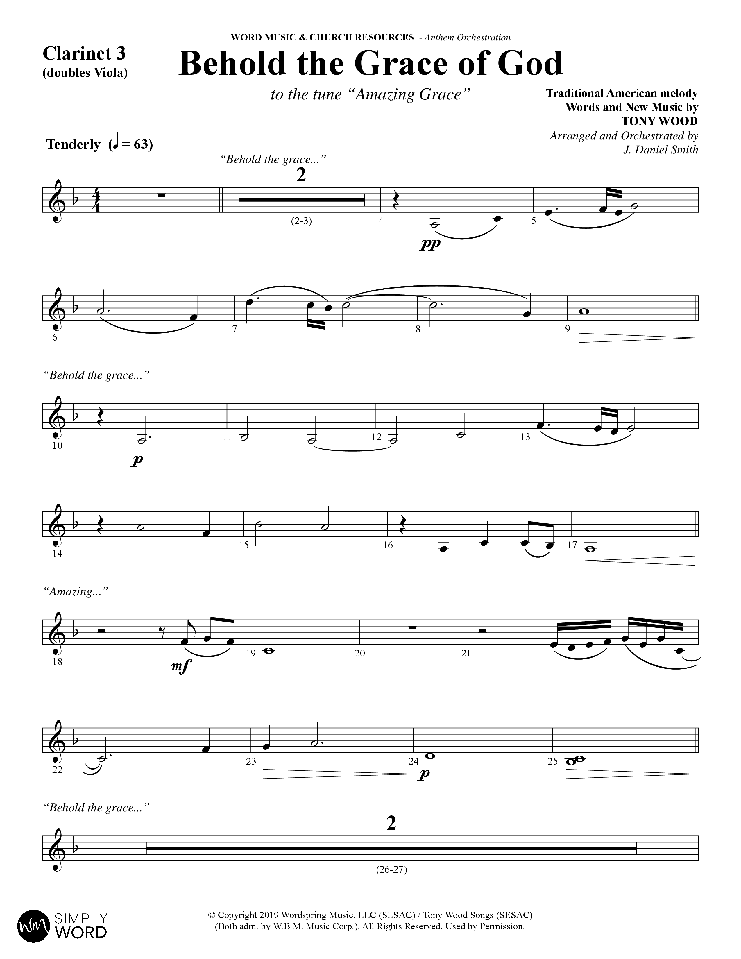 Behold The Grace Of God (Choral Anthem SATB) Clarinet 3 (Word Music Choral / Arr. J. Daniel Smith)