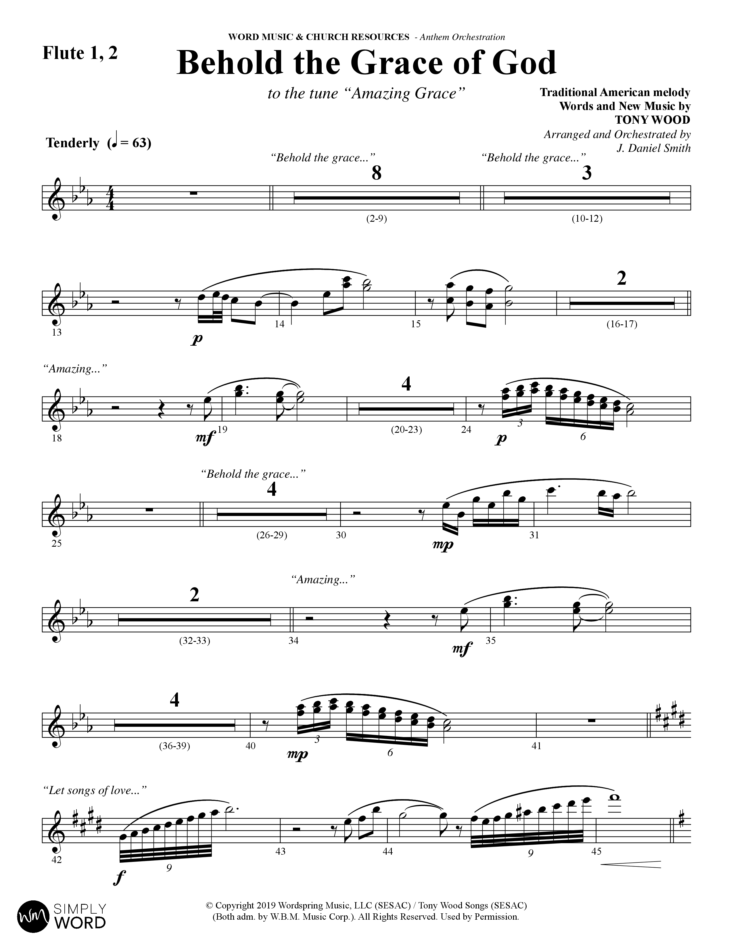 Behold The Grace Of God (Choral Anthem SATB) Flute 1/2 (Word Music Choral / Arr. J. Daniel Smith)