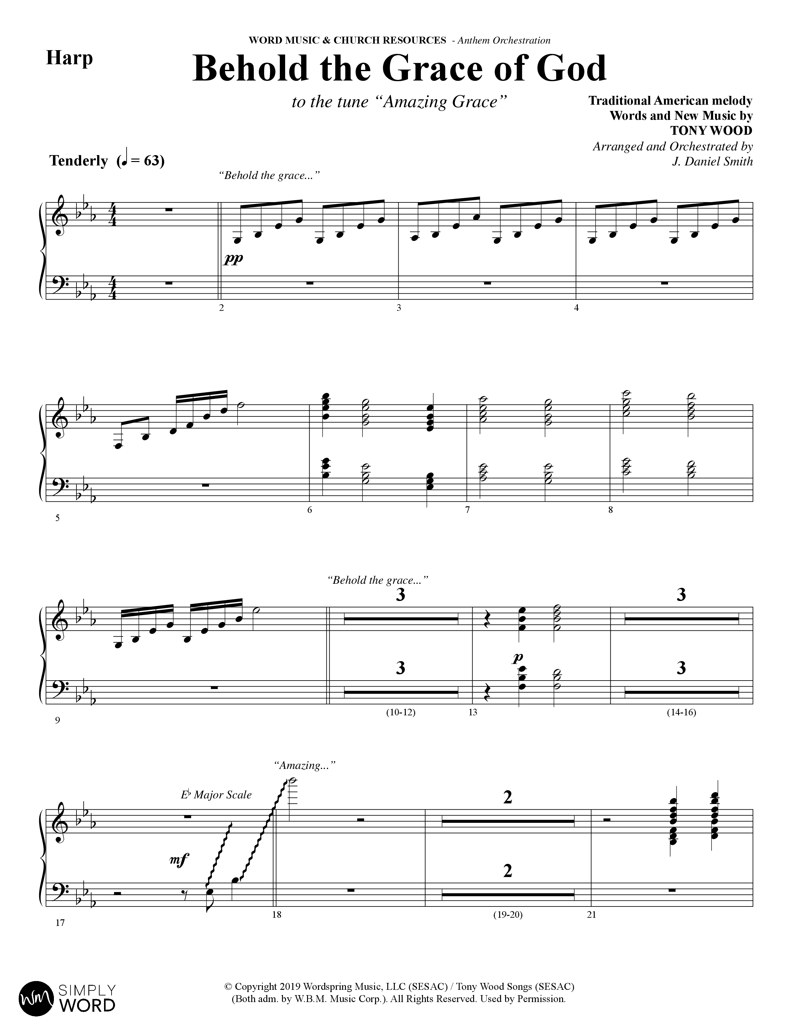 Behold The Grace Of God (Choral Anthem SATB) Harp (Word Music Choral / Arr. J. Daniel Smith)