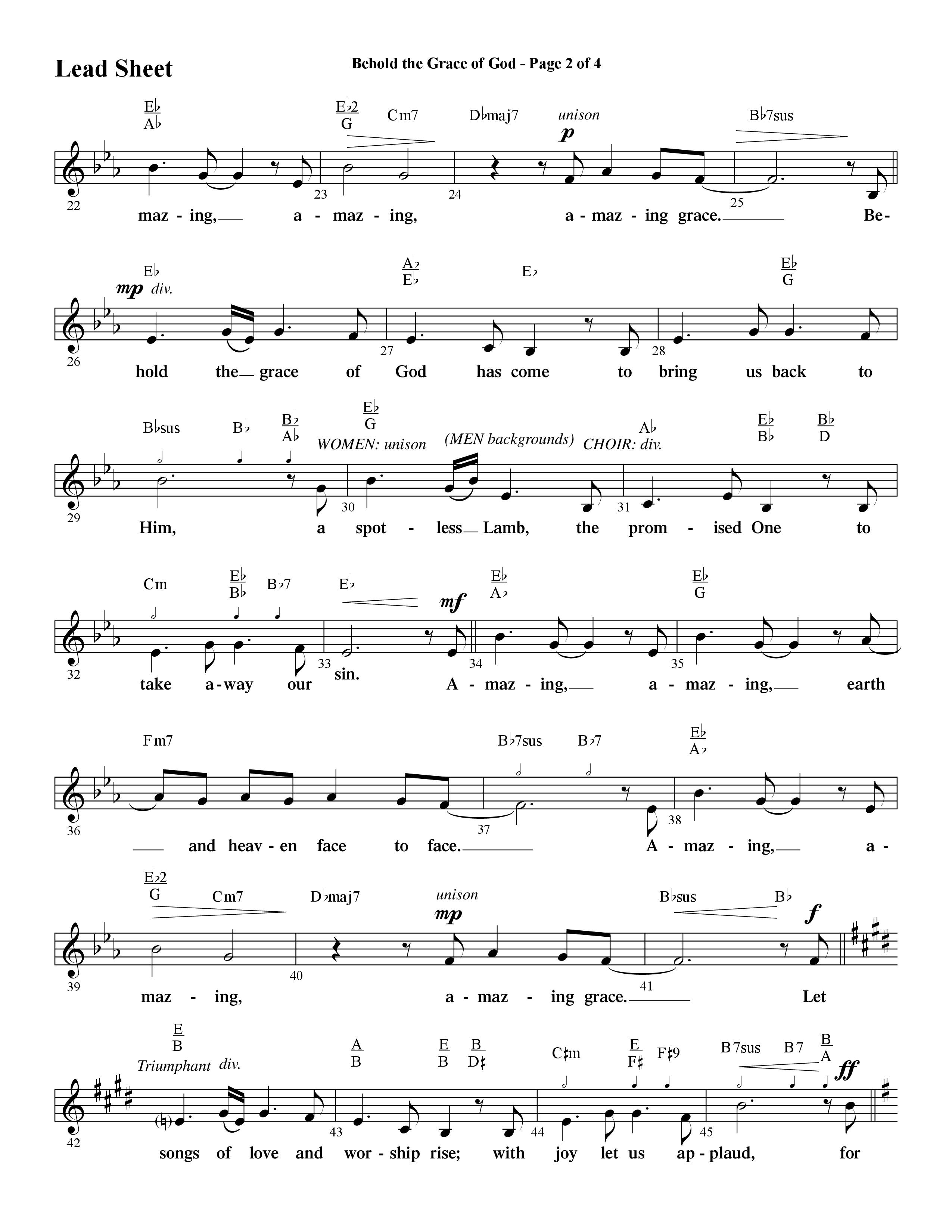 Behold The Grace Of God (Choral Anthem SATB) Lead Sheet (Melody) (Word Music Choral / Arr. J. Daniel Smith)