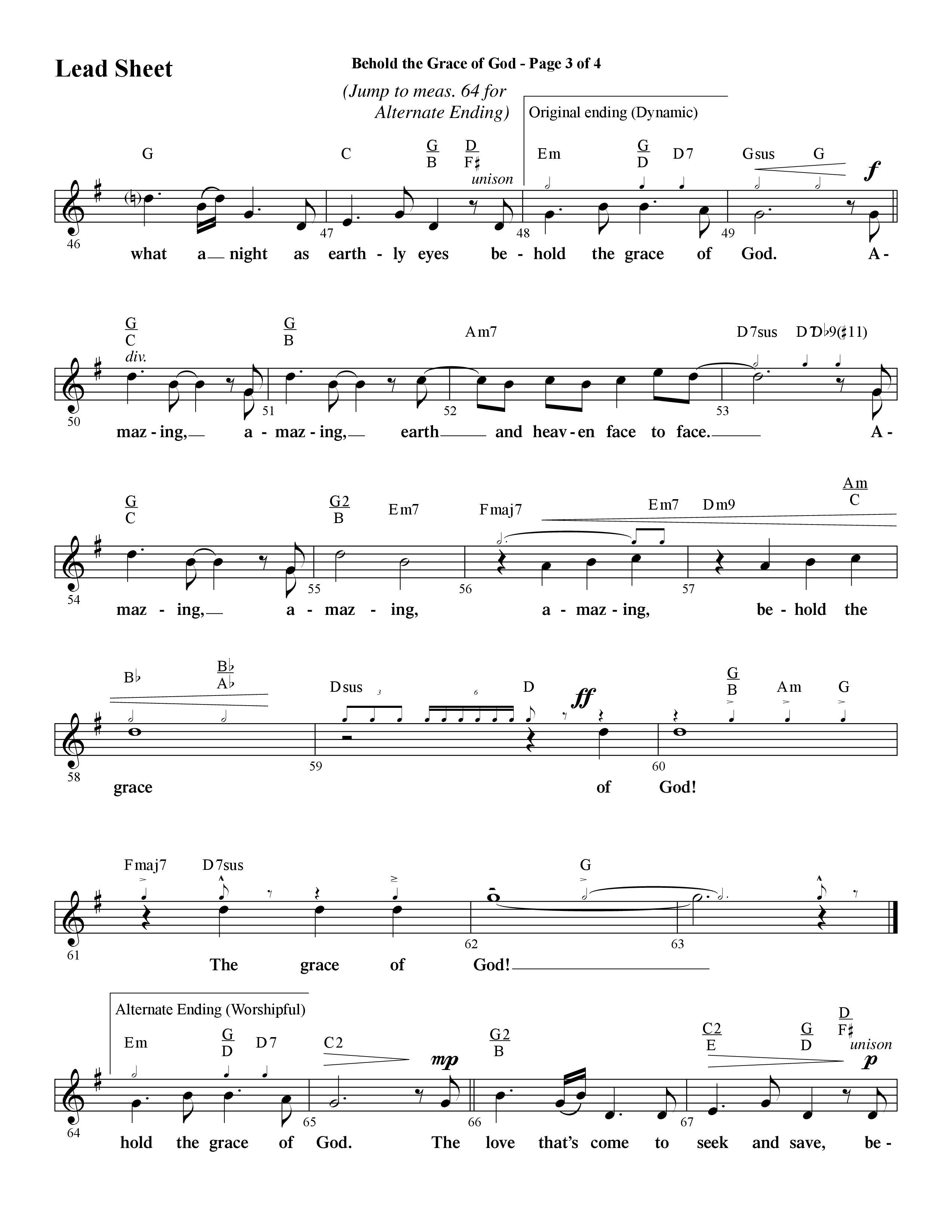 Behold The Grace Of God (Choral Anthem SATB) Lead Sheet (Melody) (Word Music Choral / Arr. J. Daniel Smith)