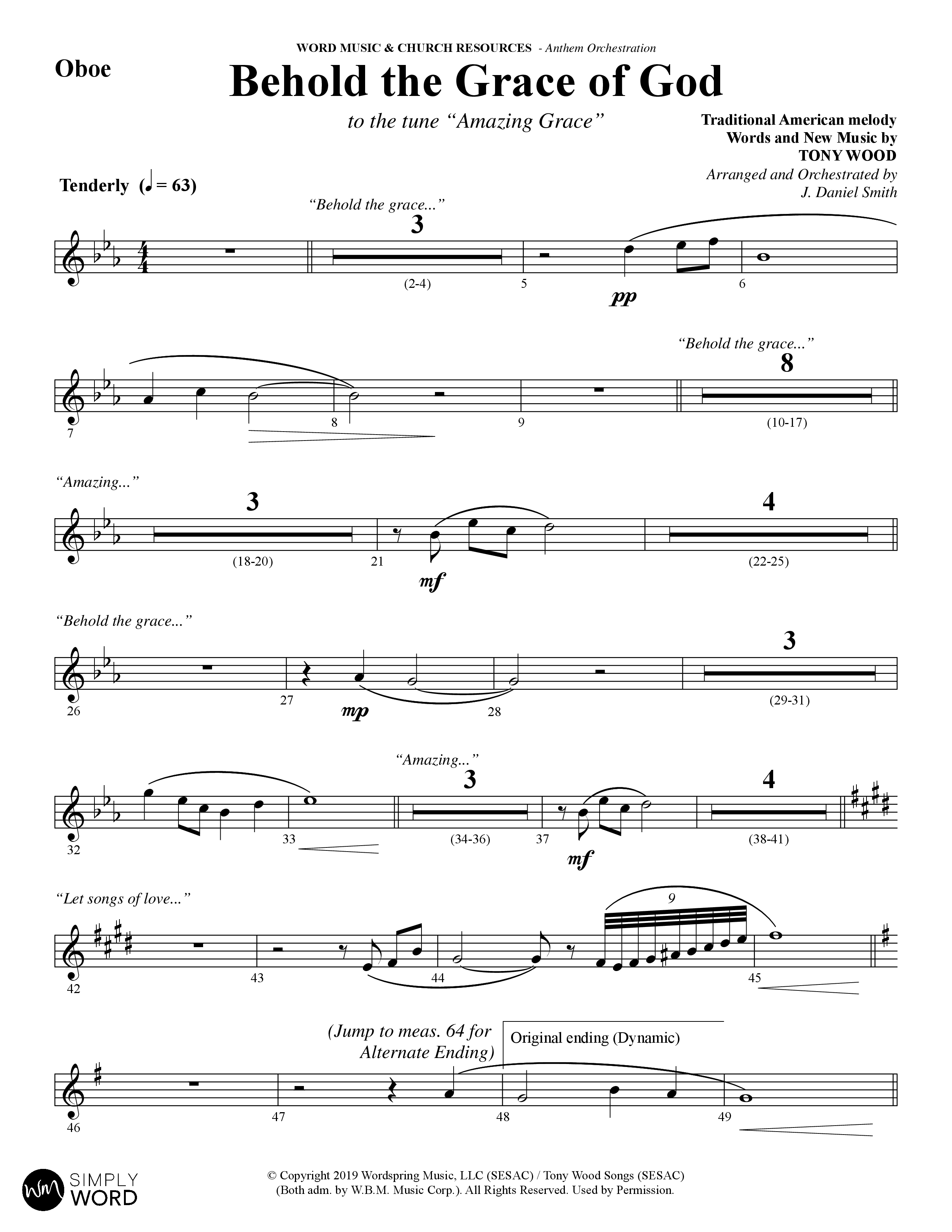 Behold The Grace Of God (Choral Anthem SATB) Oboe (Word Music Choral / Arr. J. Daniel Smith)