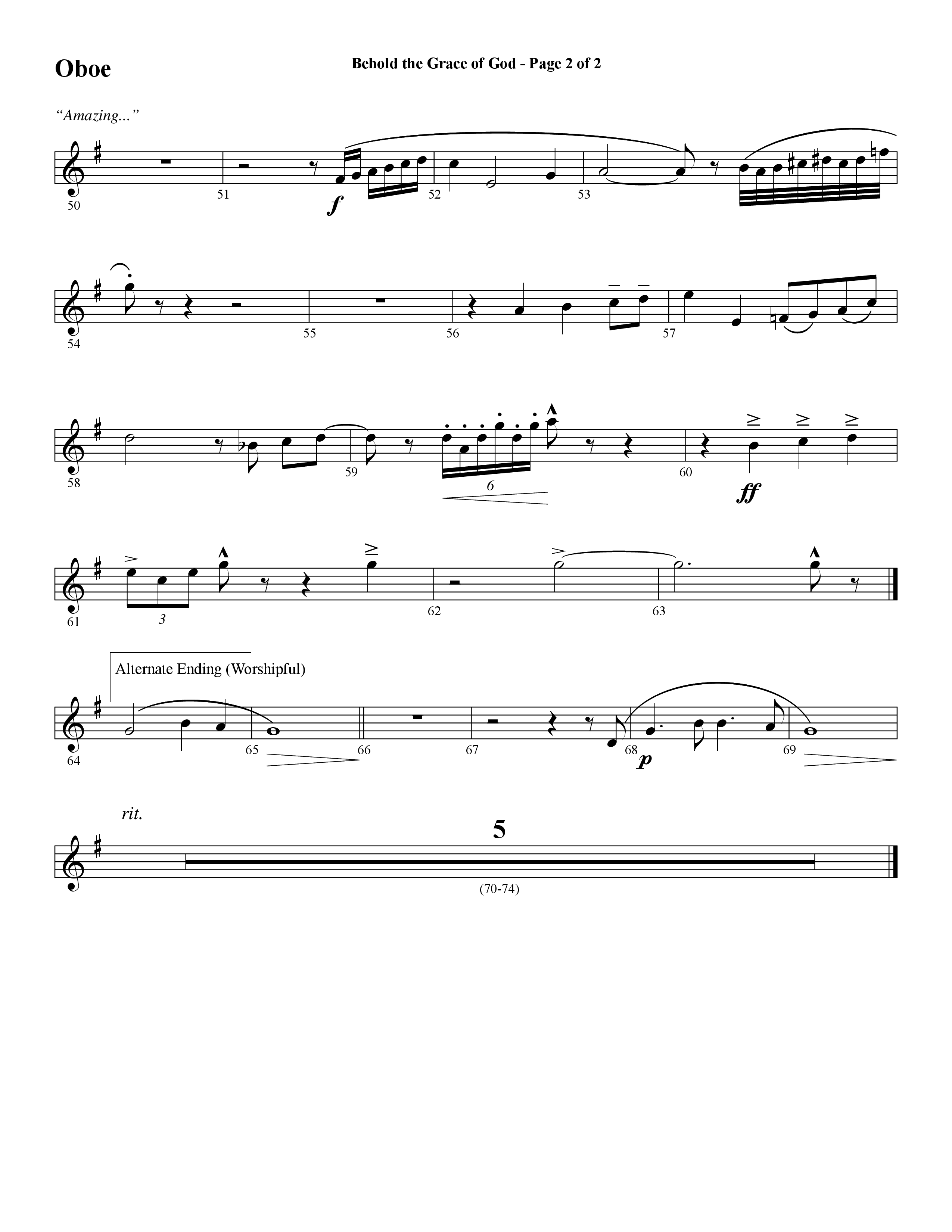 Behold The Grace Of God (Choral Anthem SATB) Oboe (Word Music Choral / Arr. J. Daniel Smith)