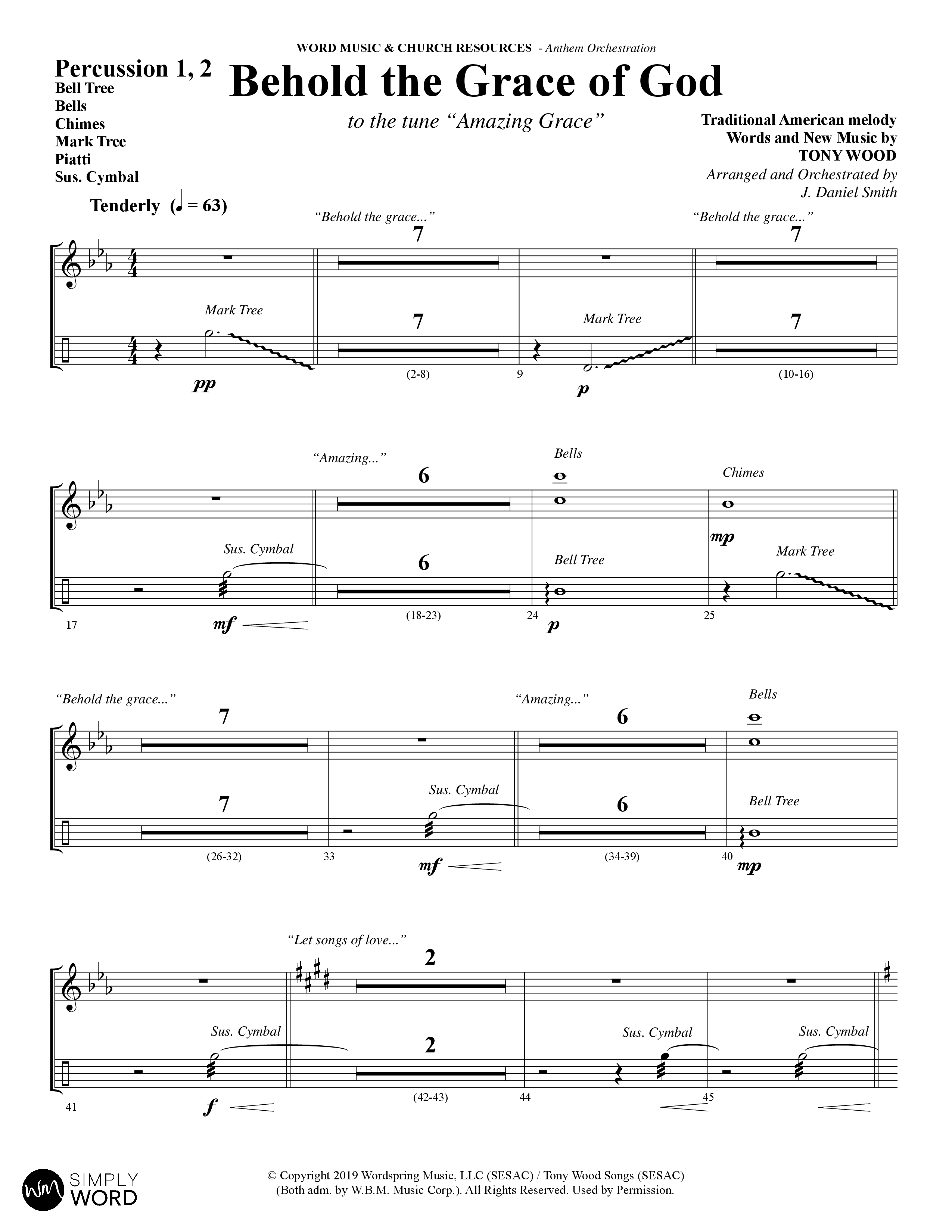 Behold The Grace Of God (Choral Anthem SATB) Percussion 1/2 (Word Music Choral / Arr. J. Daniel Smith)