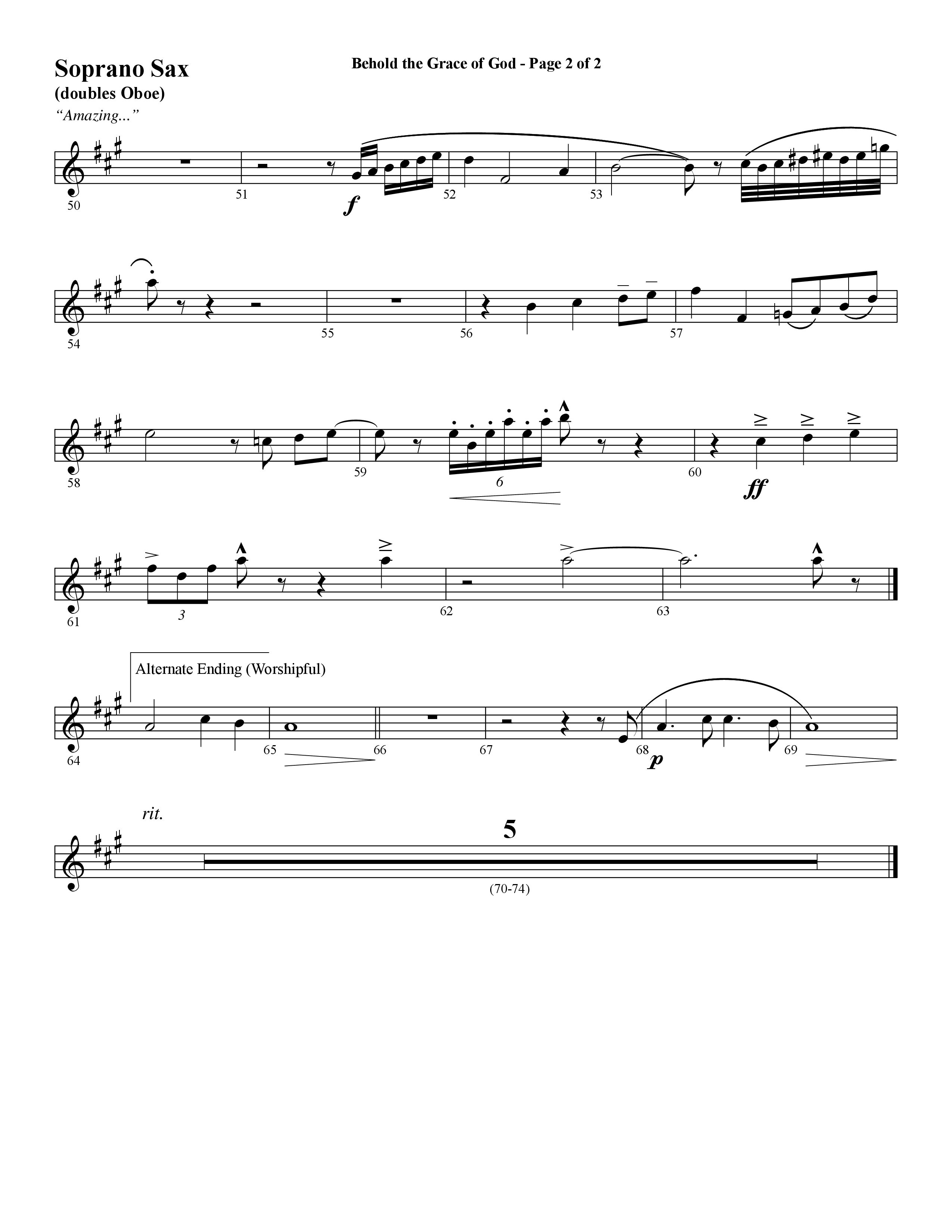 Behold The Grace Of God (Choral Anthem SATB) Soprano Sax (Word Music Choral / Arr. J. Daniel Smith)