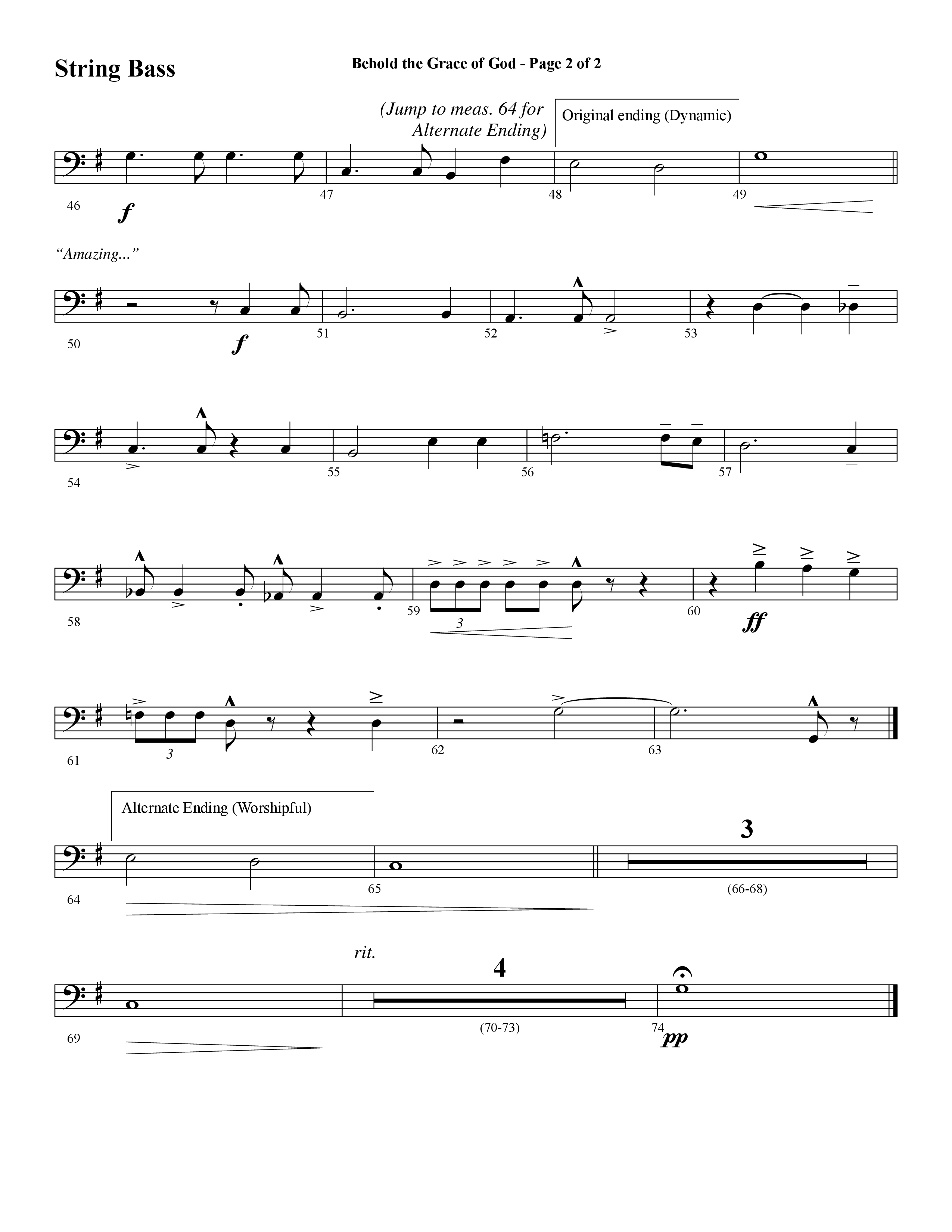 Behold The Grace Of God (Choral Anthem SATB) String Bass (Word Music Choral / Arr. J. Daniel Smith)