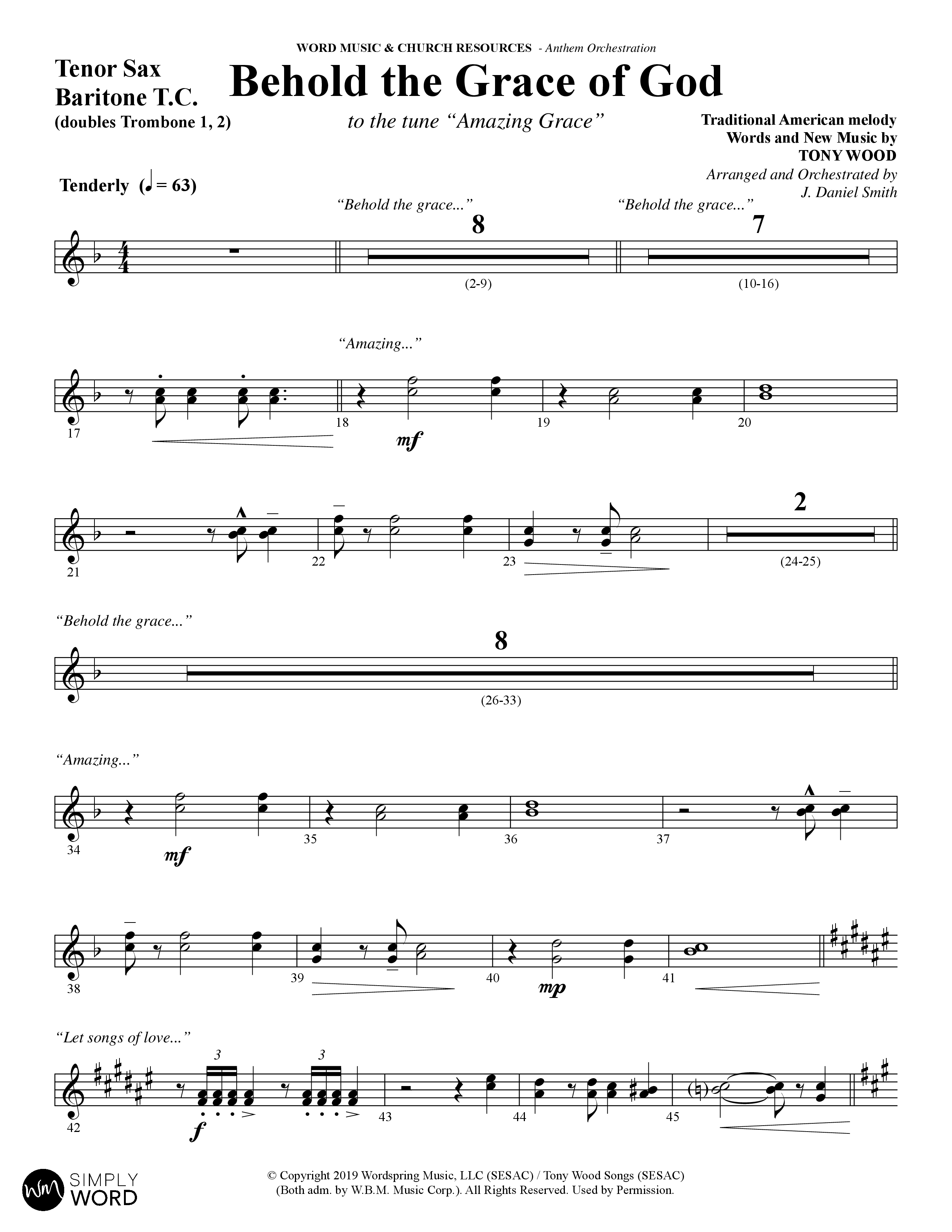 Behold The Grace Of God (Choral Anthem SATB) Tenor Sax/Baritone T.C. (Word Music Choral / Arr. J. Daniel Smith)