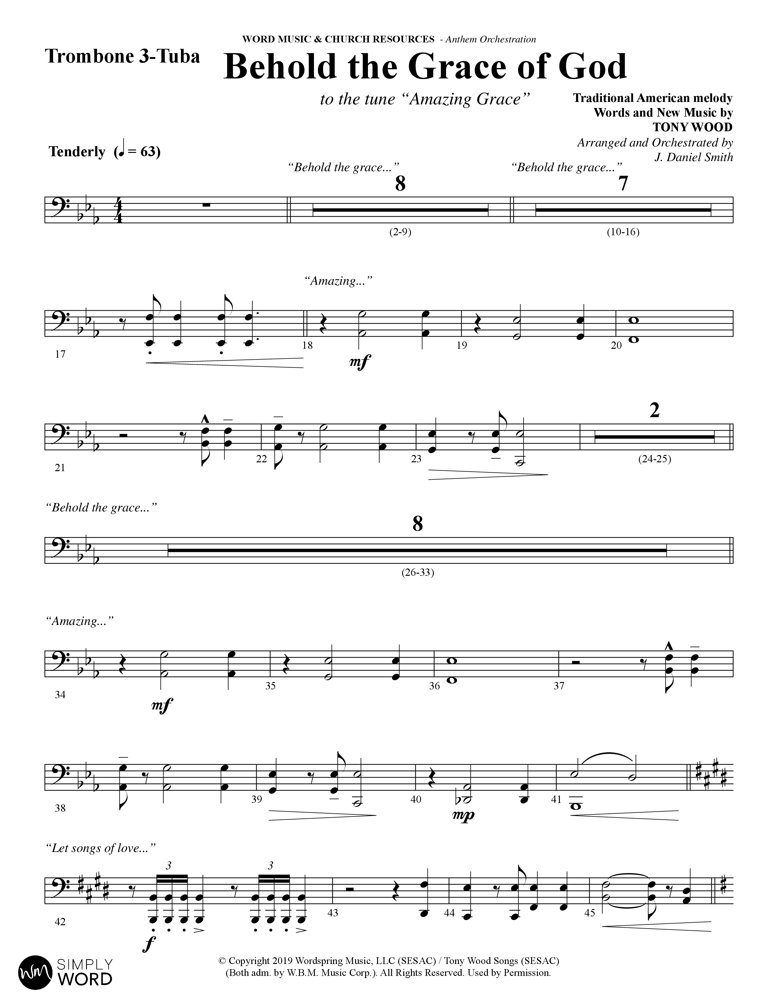 Behold The Grace Of God (Choral Anthem SATB) Trombone 3/Tuba (Word Music Choral / Arr. J. Daniel Smith)