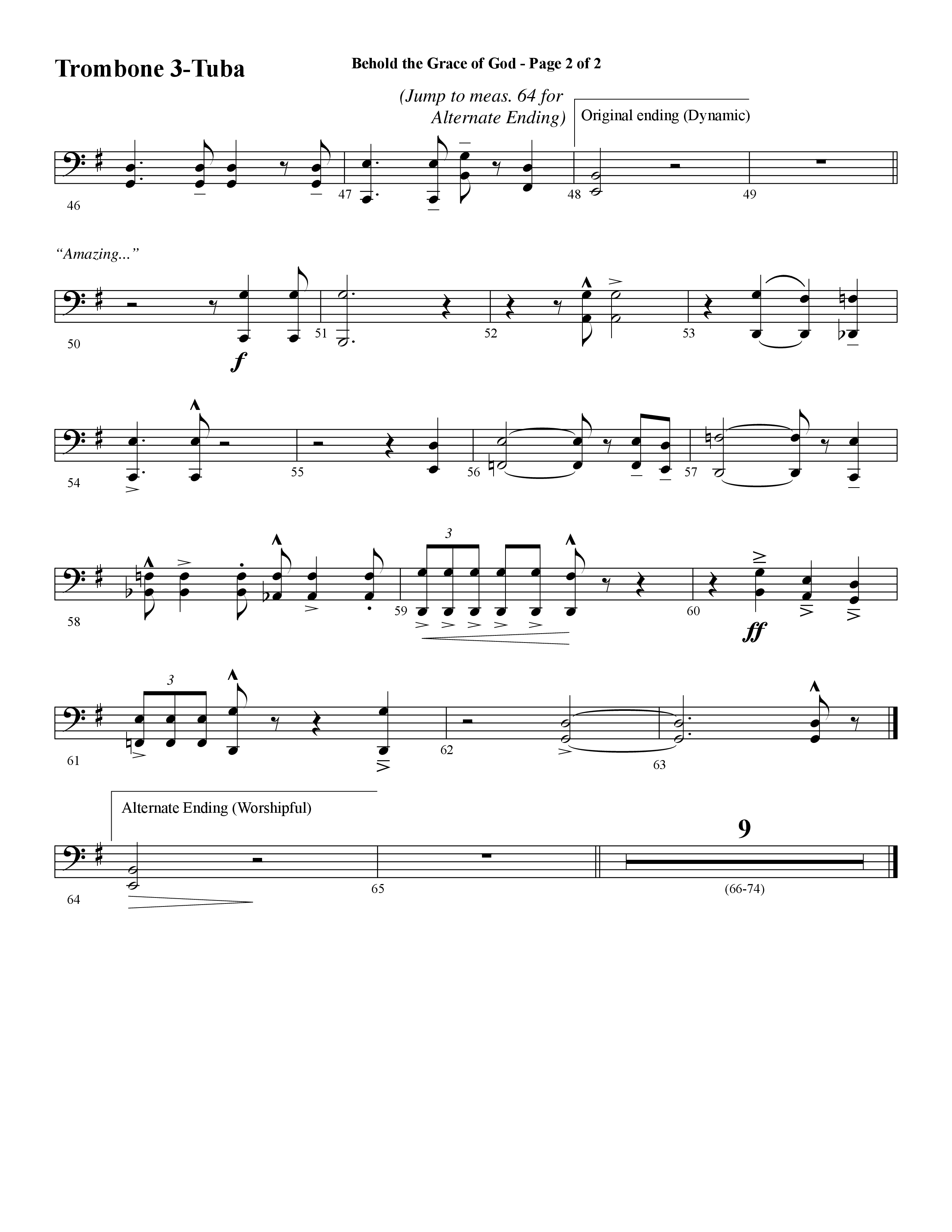 Behold The Grace Of God (Choral Anthem SATB) Trombone 3/Tuba (Word Music Choral / Arr. J. Daniel Smith)