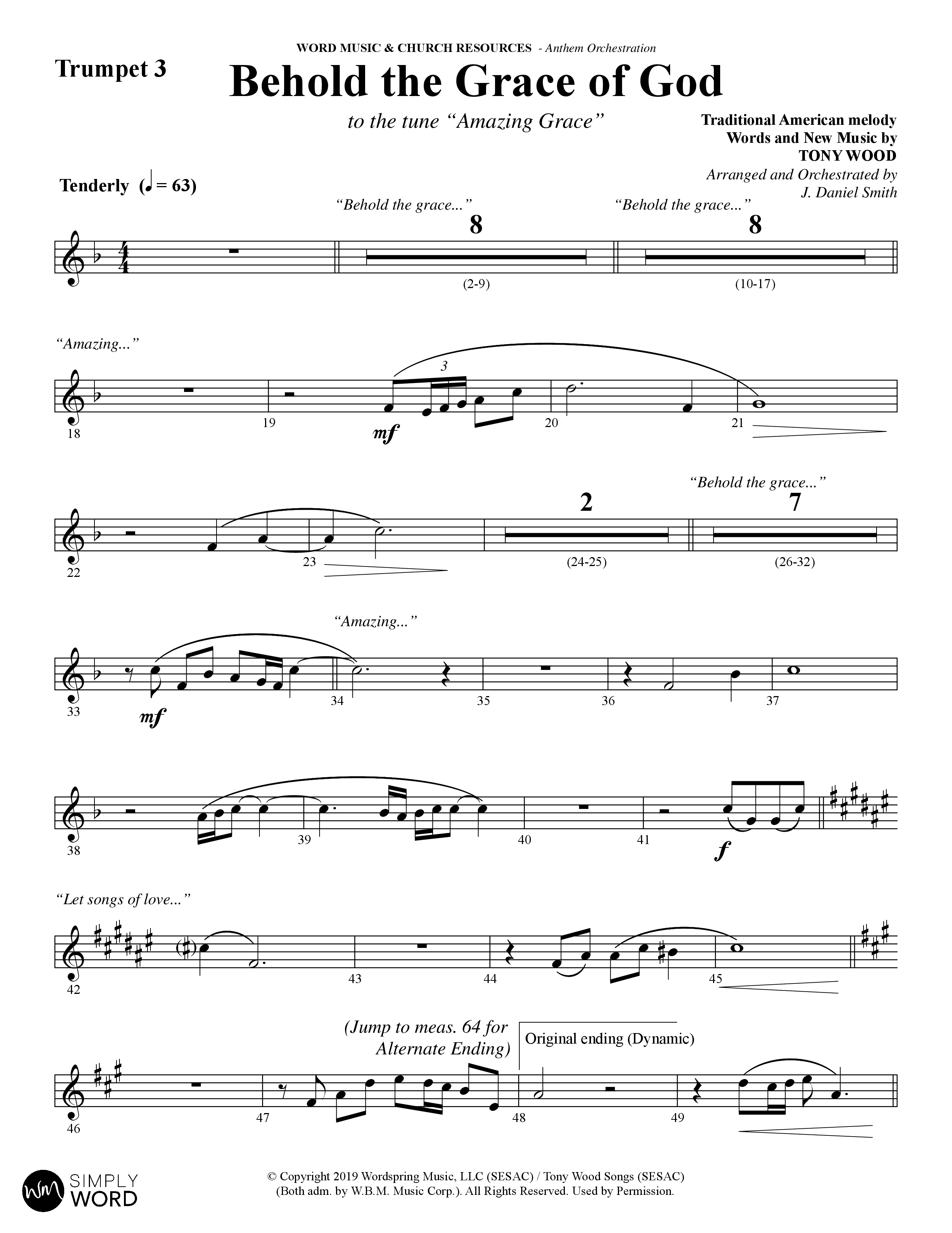 Behold The Grace Of God (Choral Anthem SATB) Trumpet 3 (Word Music Choral / Arr. J. Daniel Smith)