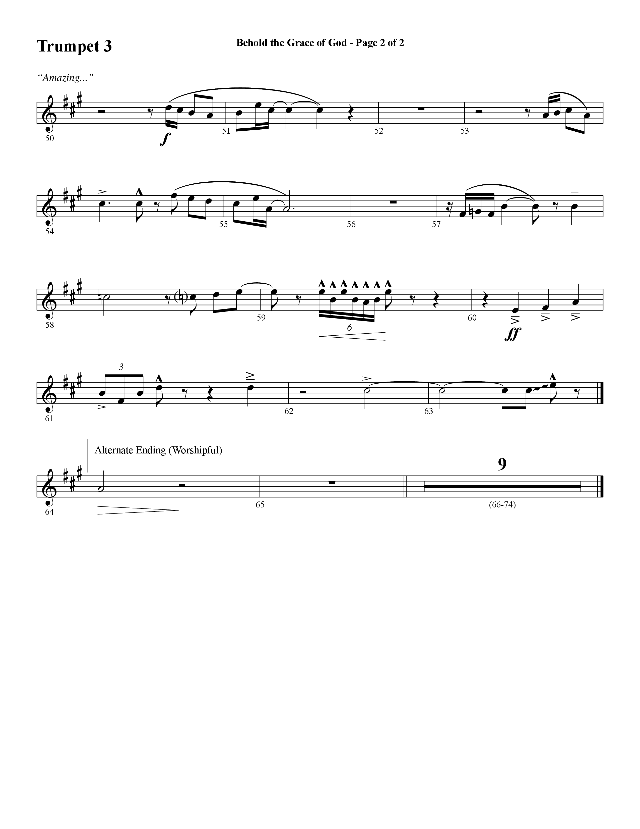 Behold The Grace Of God (Choral Anthem SATB) Trumpet 3 (Word Music Choral / Arr. J. Daniel Smith)