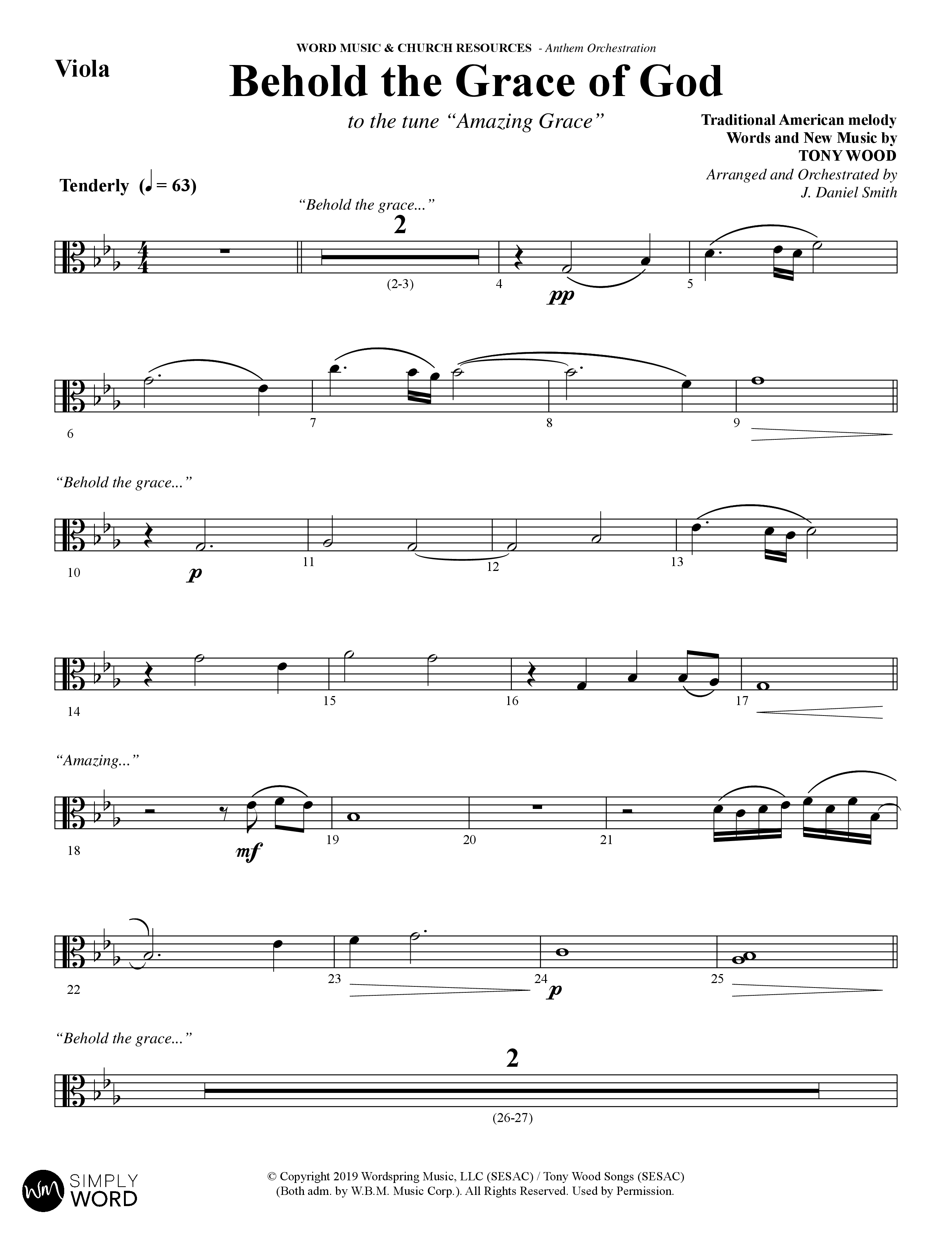 Behold The Grace Of God (Choral Anthem SATB) Viola (Word Music Choral / Arr. J. Daniel Smith)