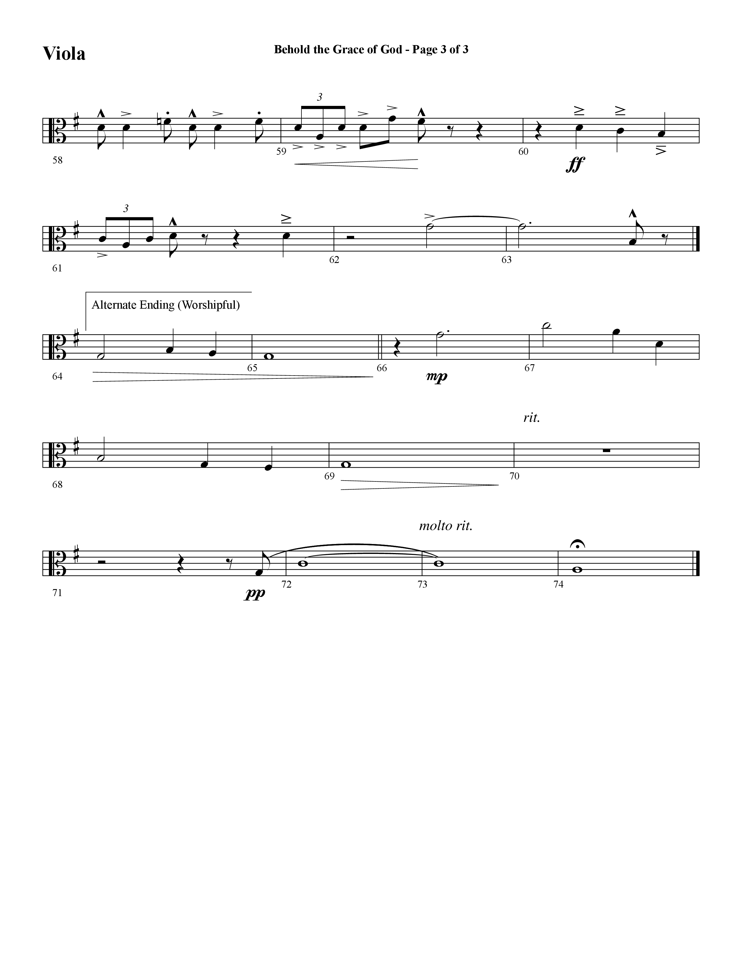 Behold The Grace Of God (Choral Anthem SATB) Viola (Word Music Choral / Arr. J. Daniel Smith)