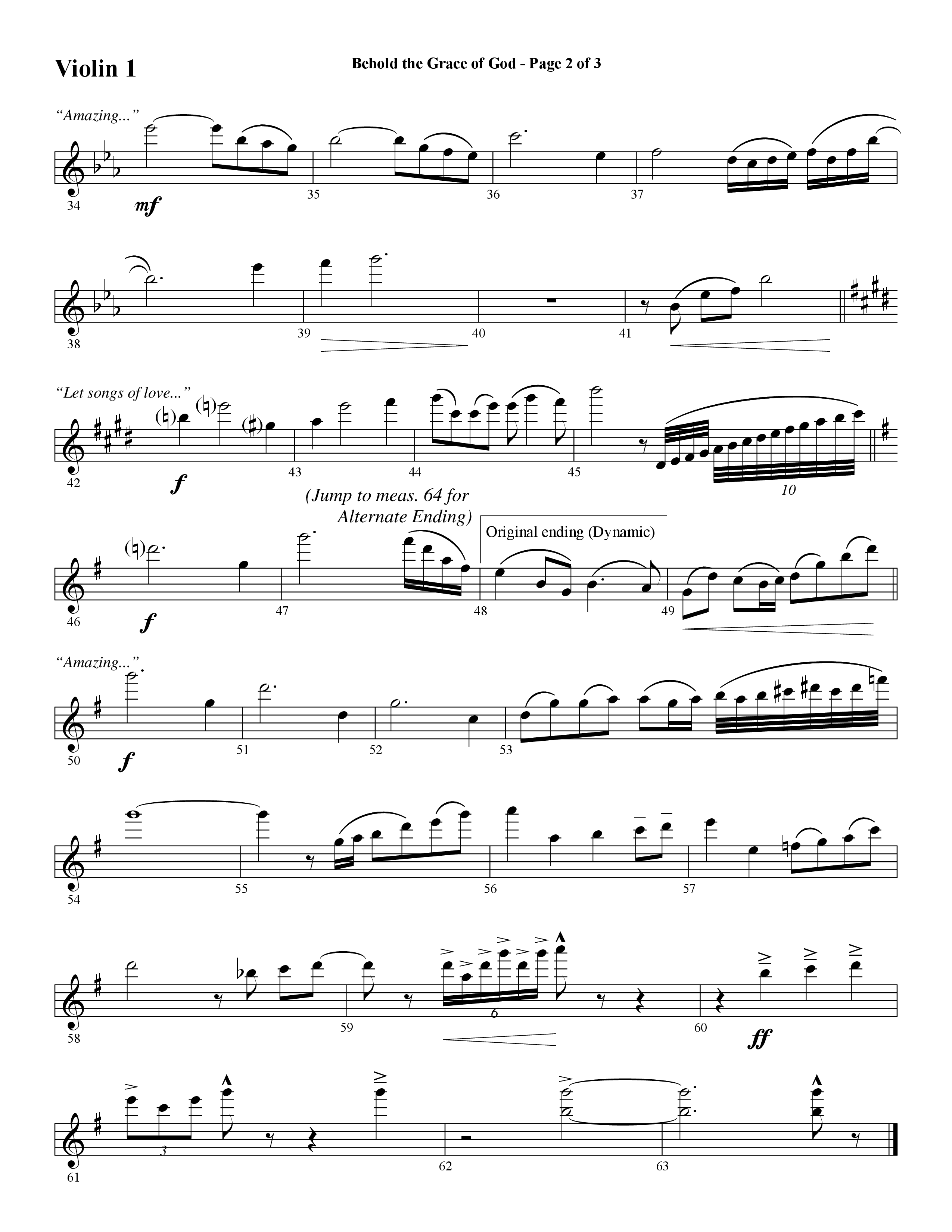 Behold The Grace Of God (Choral Anthem SATB) Violin 1 (Word Music Choral / Arr. J. Daniel Smith)