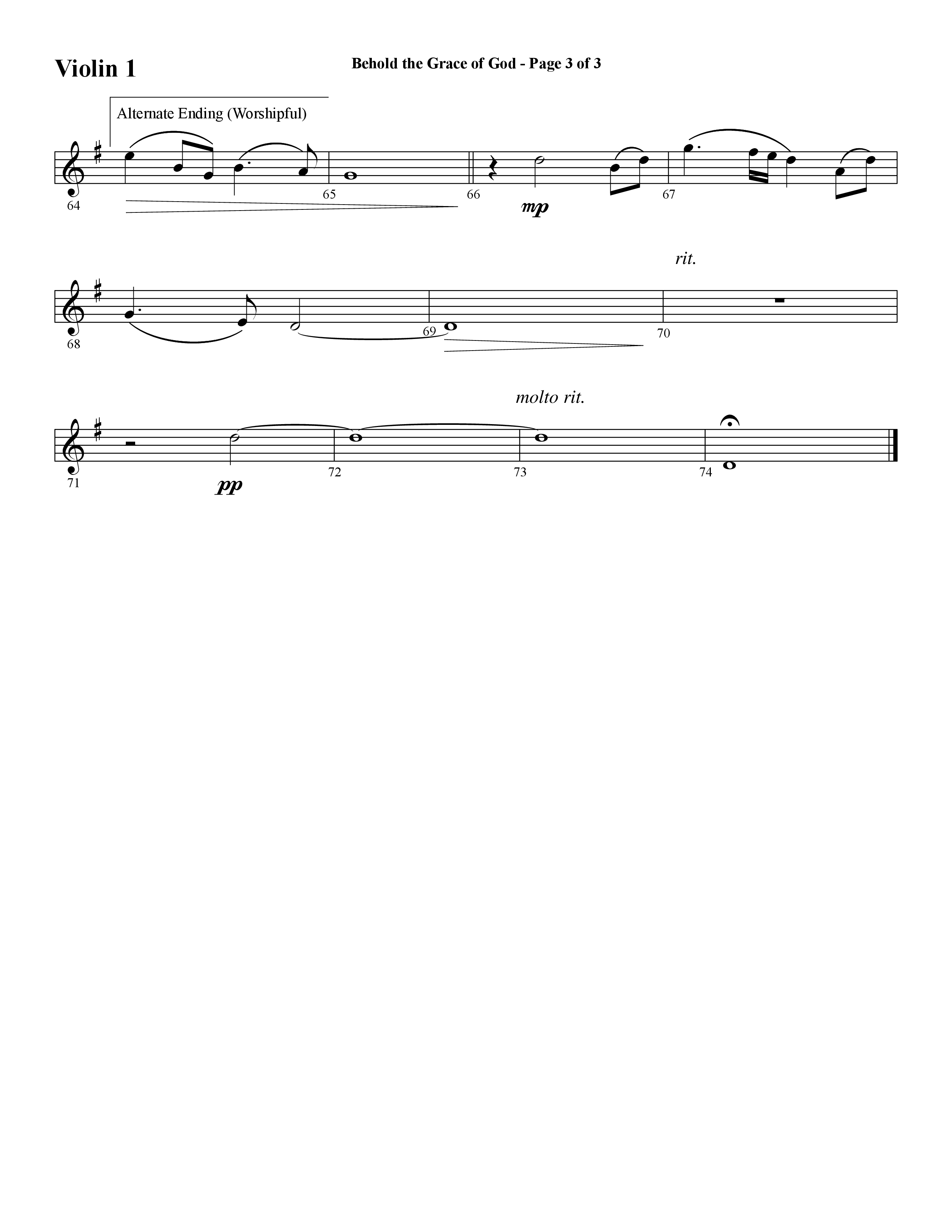 Behold The Grace Of God (Choral Anthem SATB) Violin 1 (Word Music Choral / Arr. J. Daniel Smith)