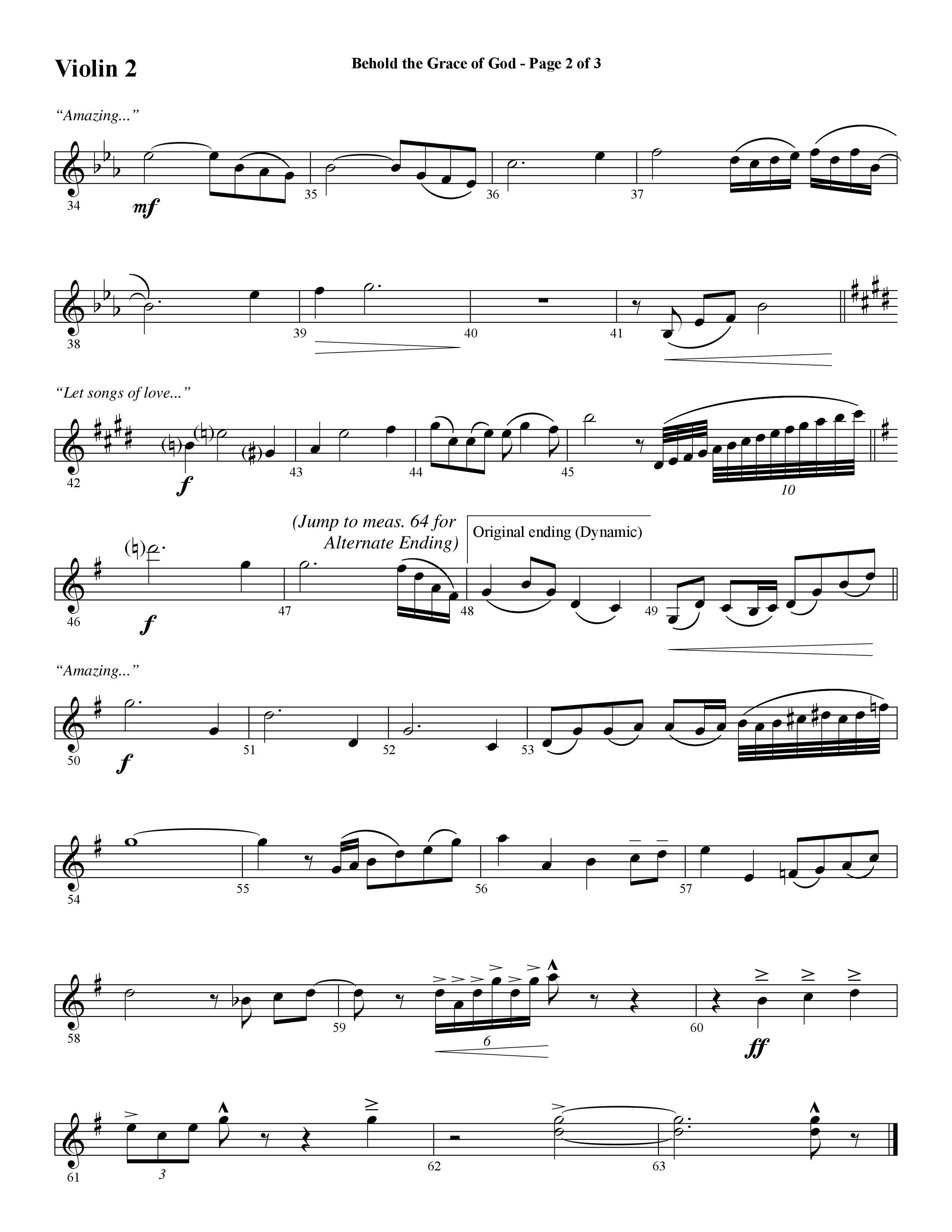 Behold The Grace Of God (Choral Anthem SATB) Violin 2 (Word Music Choral / Arr. J. Daniel Smith)