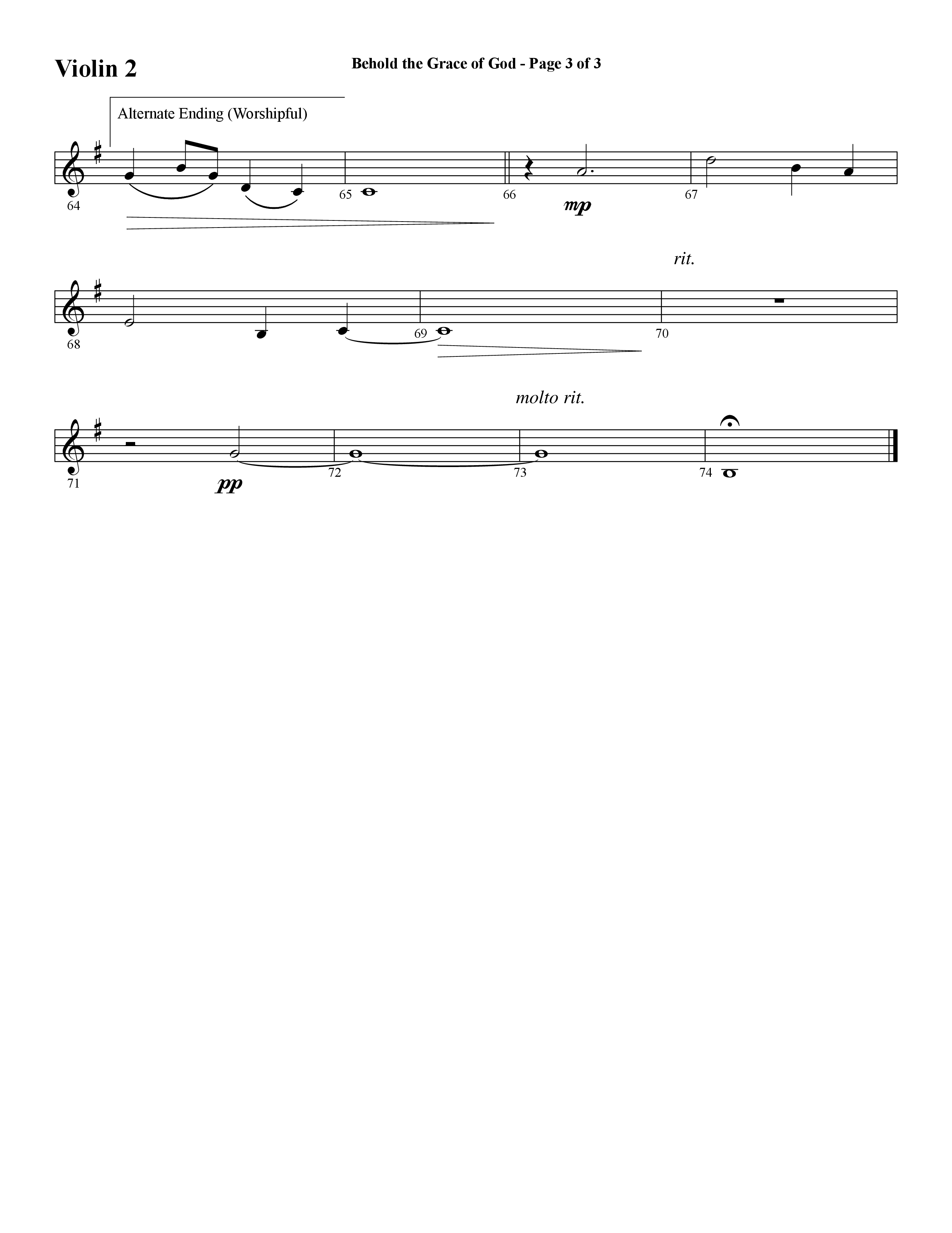 Behold The Grace Of God (Choral Anthem SATB) Violin 2 (Word Music Choral / Arr. J. Daniel Smith)