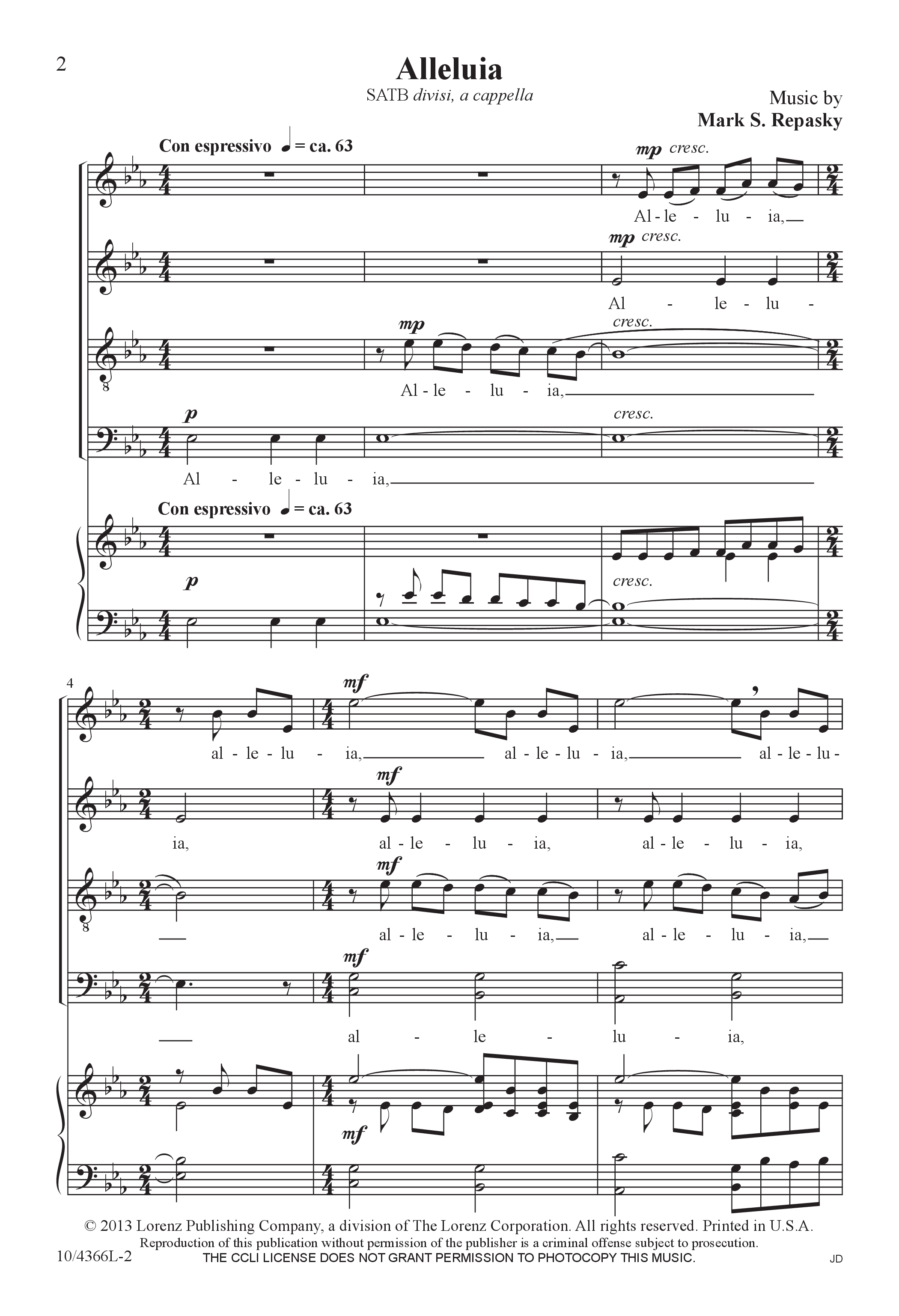 Alleluia (Choral Anthem SATB) Anthem (SATB/Piano) (Lorenz Choral / Arr. Mark Repasky)