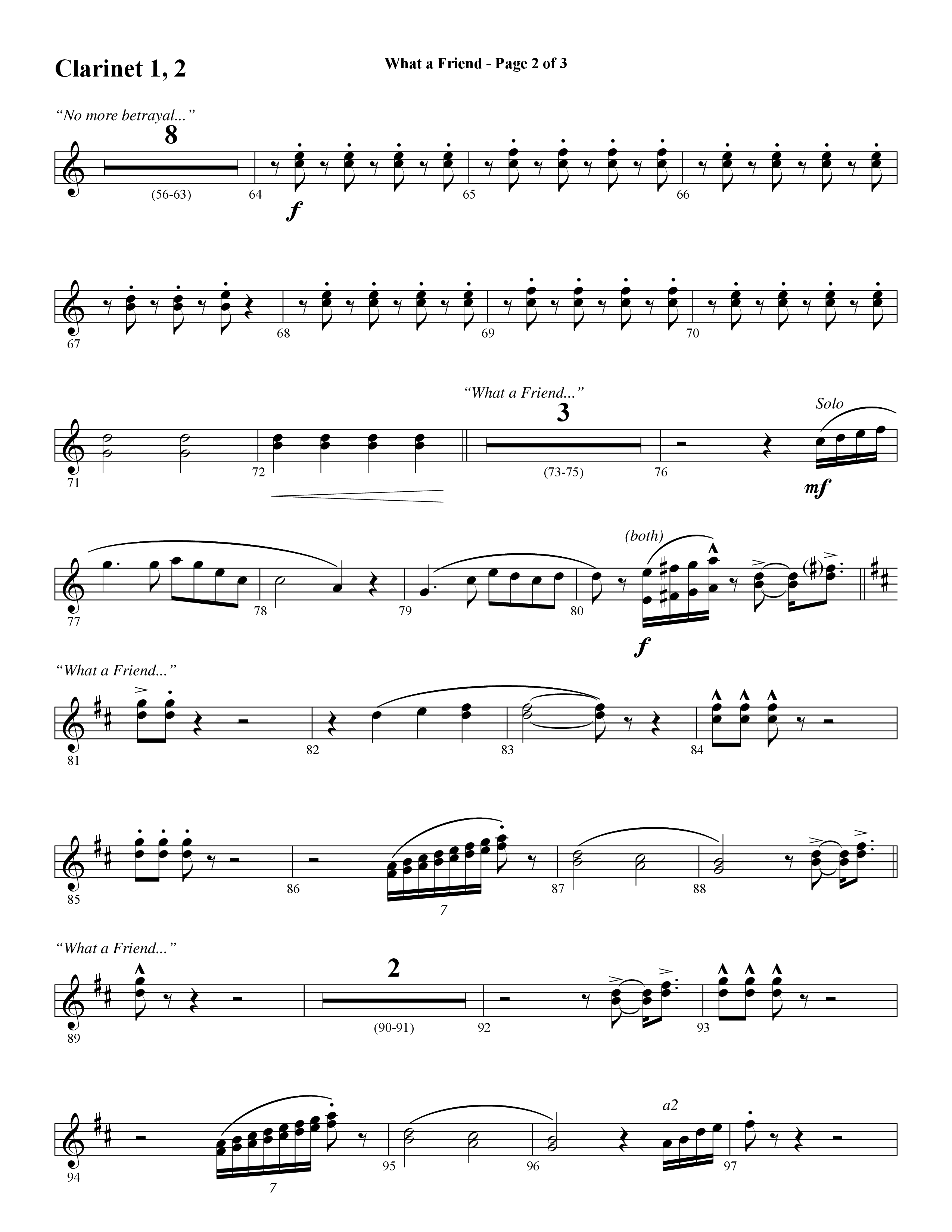 What A Friend (Choral Anthem SATB) Clarinet 1/2 (Word Music Choral / Arr. Daniel Semsen)
