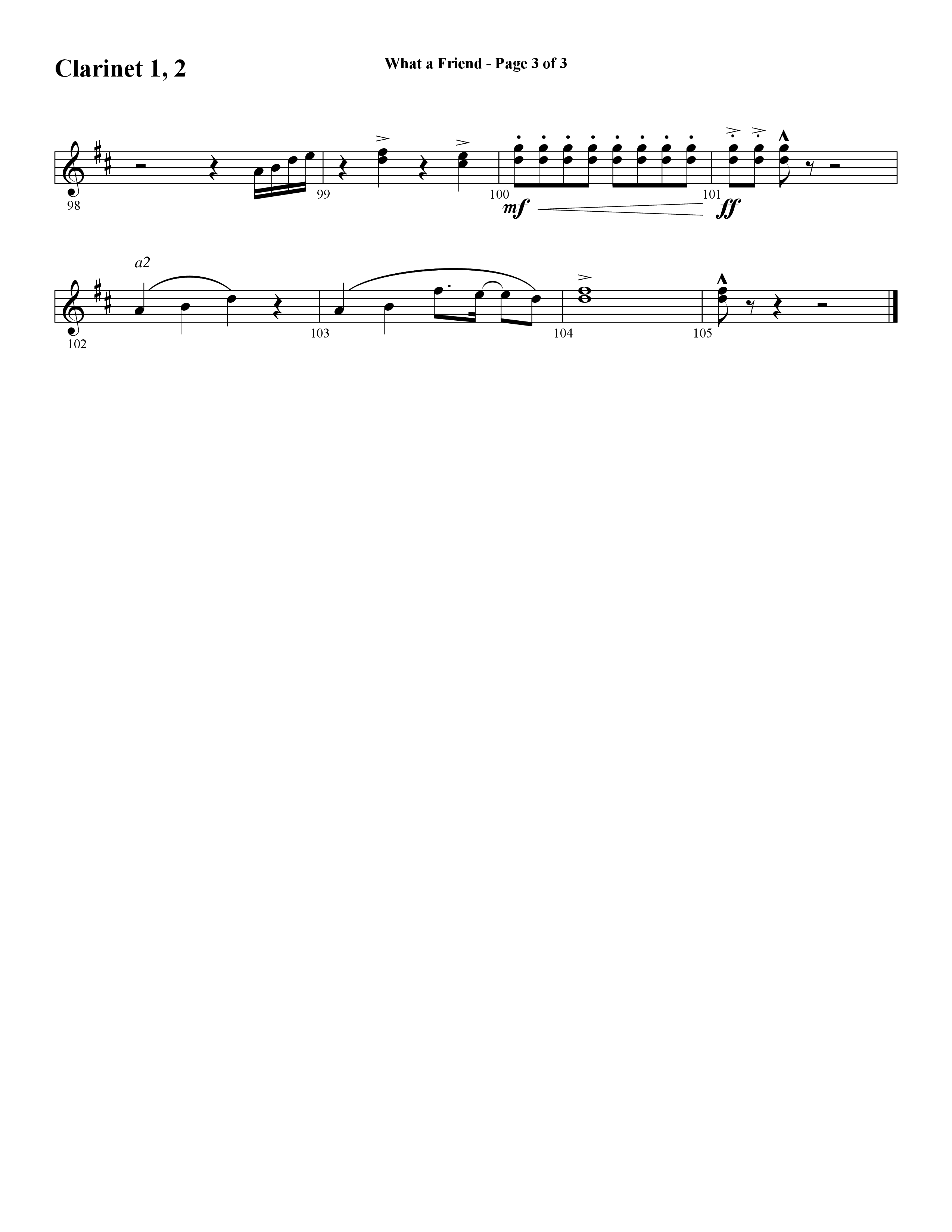 What A Friend (Choral Anthem SATB) Clarinet 1/2 (Word Music Choral / Arr. Daniel Semsen)