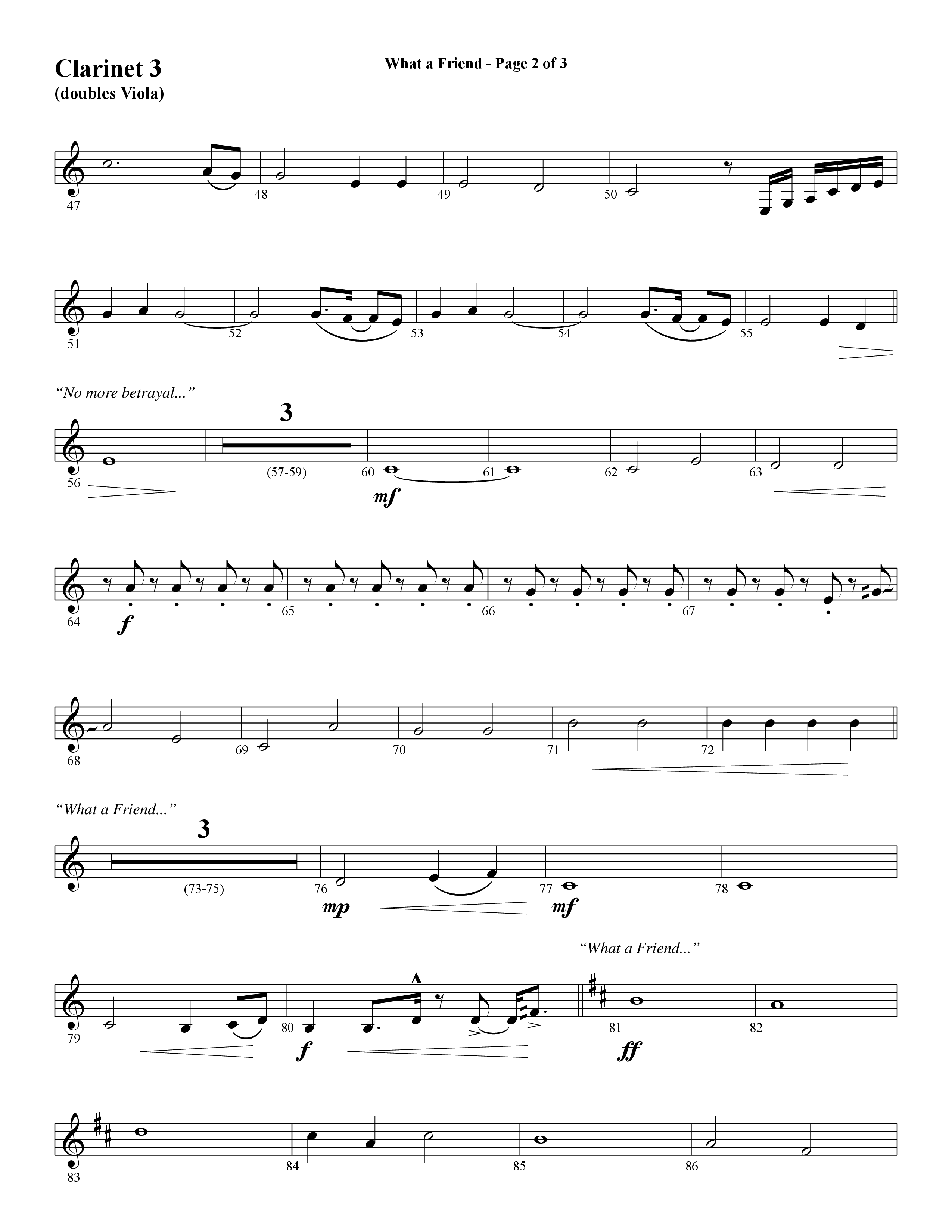 What A Friend (Choral Anthem SATB) Clarinet 3 (Word Music Choral / Arr. Daniel Semsen)
