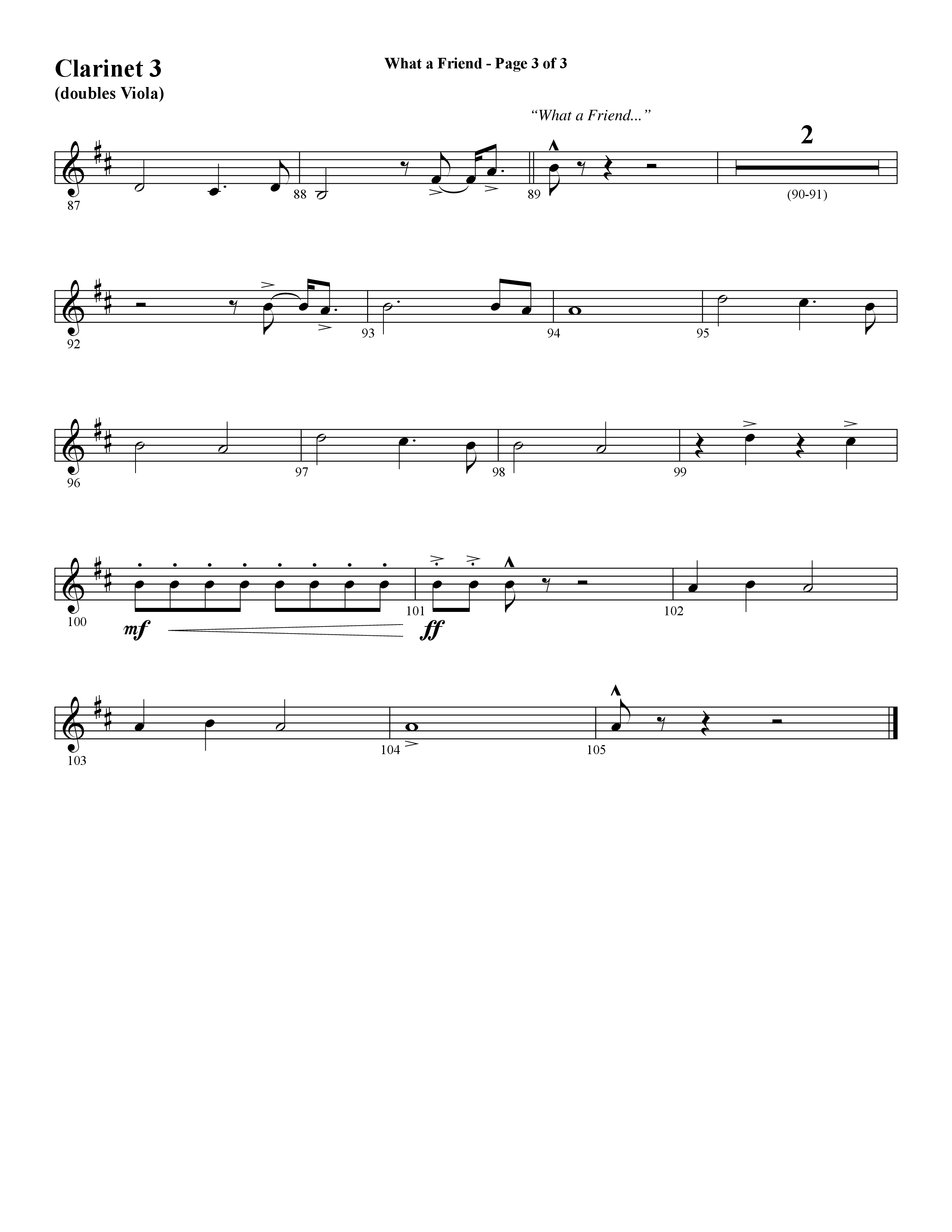 What A Friend (Choral Anthem SATB) Clarinet 3 (Word Music Choral / Arr. Daniel Semsen)