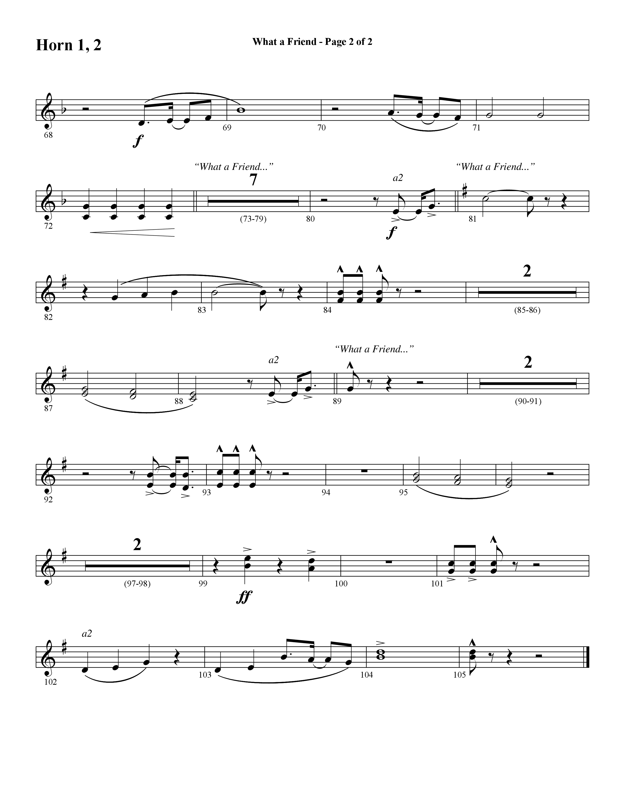 What A Friend (Choral Anthem SATB) French Horn 1/2 (Word Music Choral / Arr. Daniel Semsen)