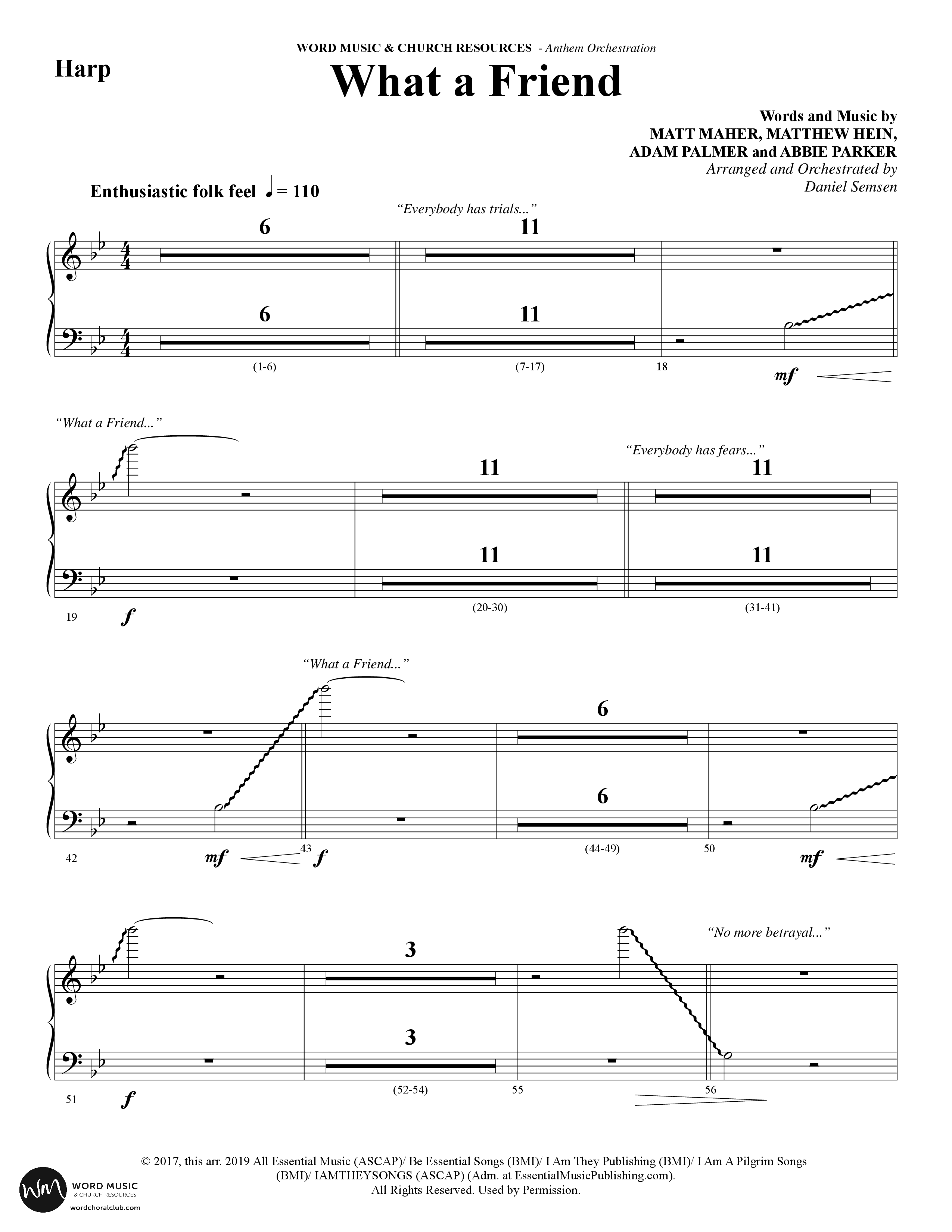 What A Friend (Choral Anthem SATB) Harp (Word Music Choral / Arr. Daniel Semsen)
