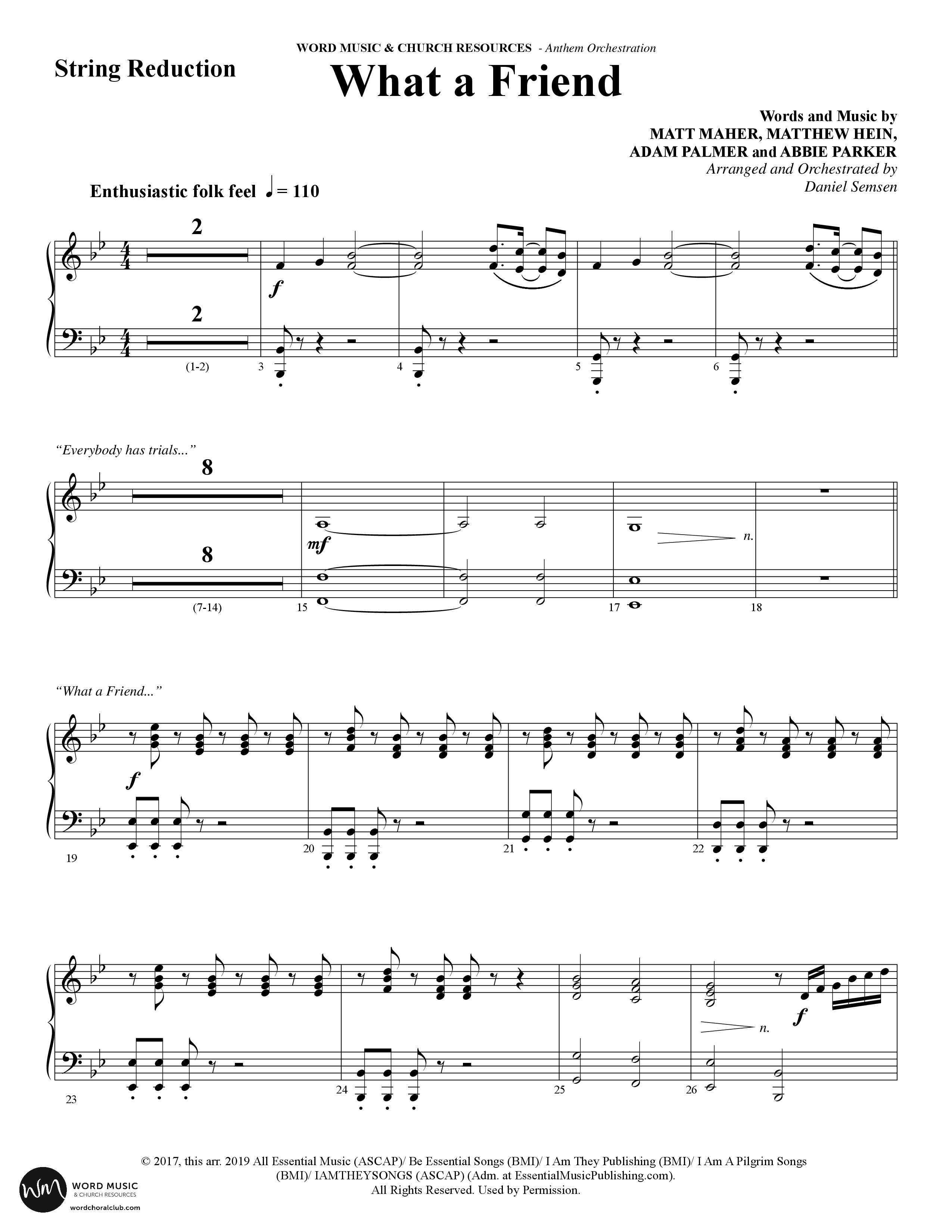 What A Friend (Choral Anthem SATB) String Reduction (Word Music Choral / Arr. Daniel Semsen)