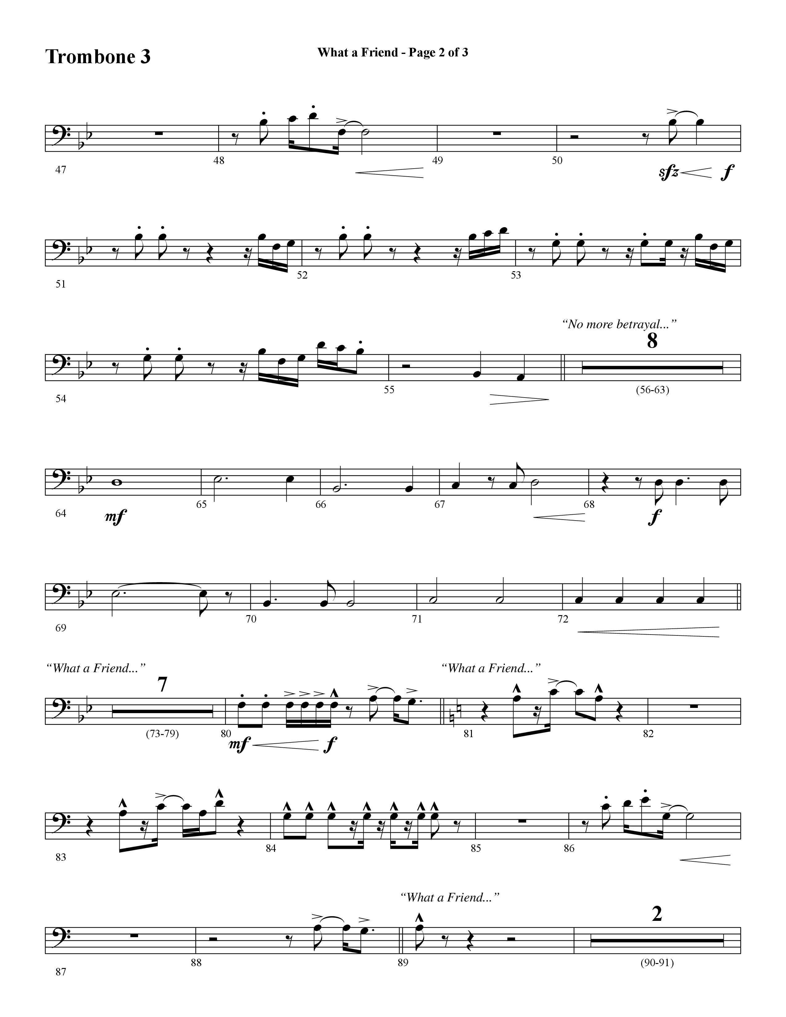 What A Friend (Choral Anthem SATB) Trombone 3 (Word Music Choral / Arr. Daniel Semsen)