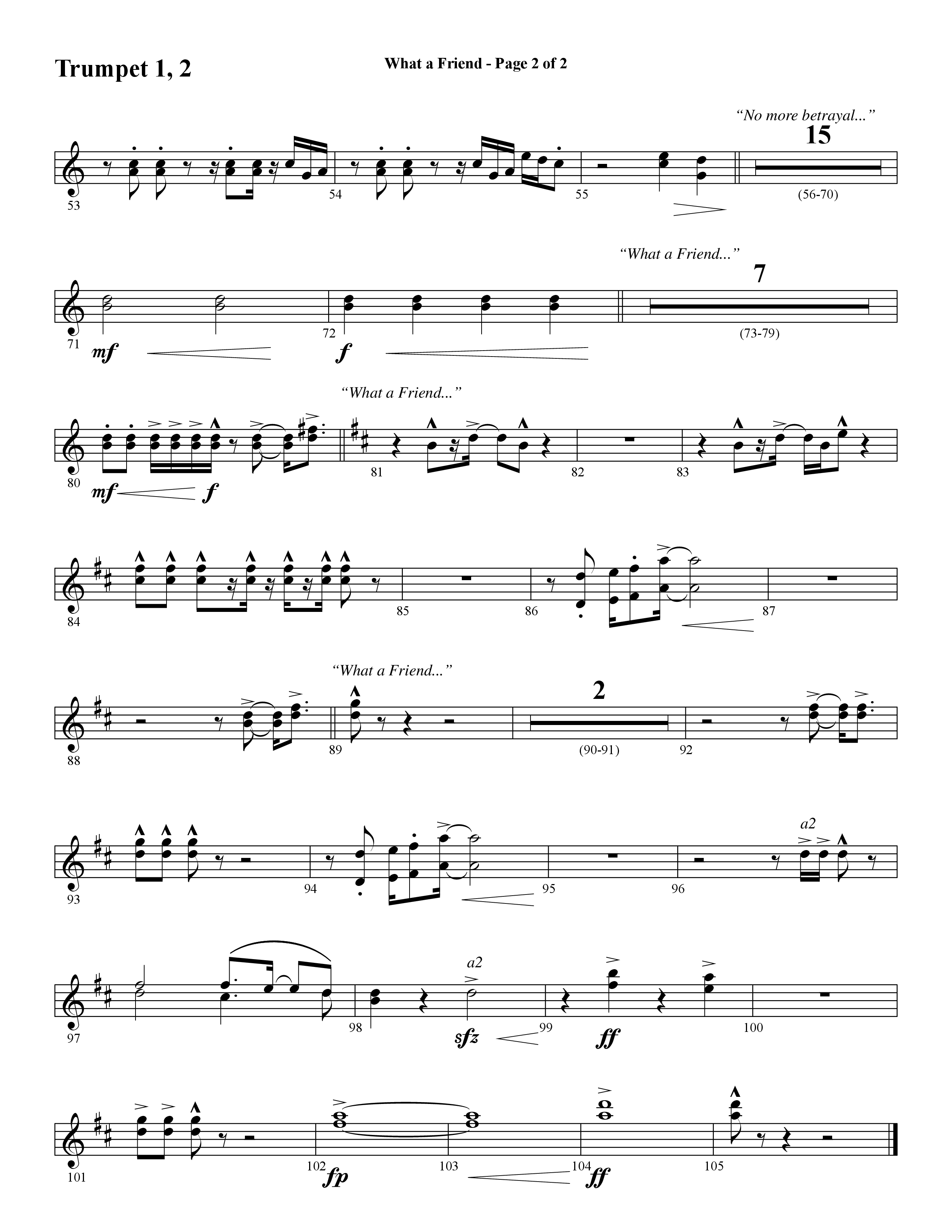 What A Friend (Choral Anthem SATB) Trumpet 1,2 (Word Music Choral / Arr. Daniel Semsen)