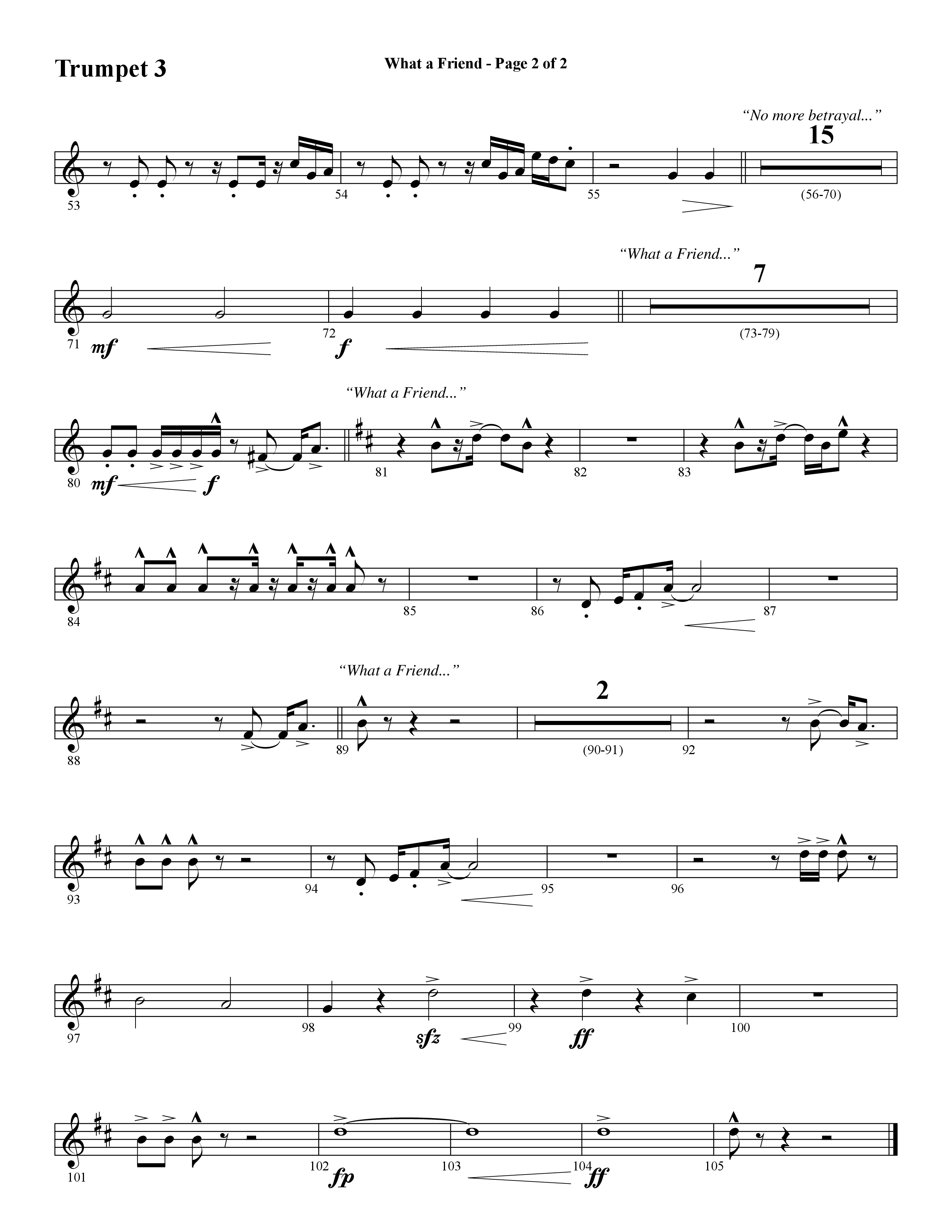 What A Friend (Choral Anthem SATB) Trumpet 3 (Word Music Choral / Arr. Daniel Semsen)