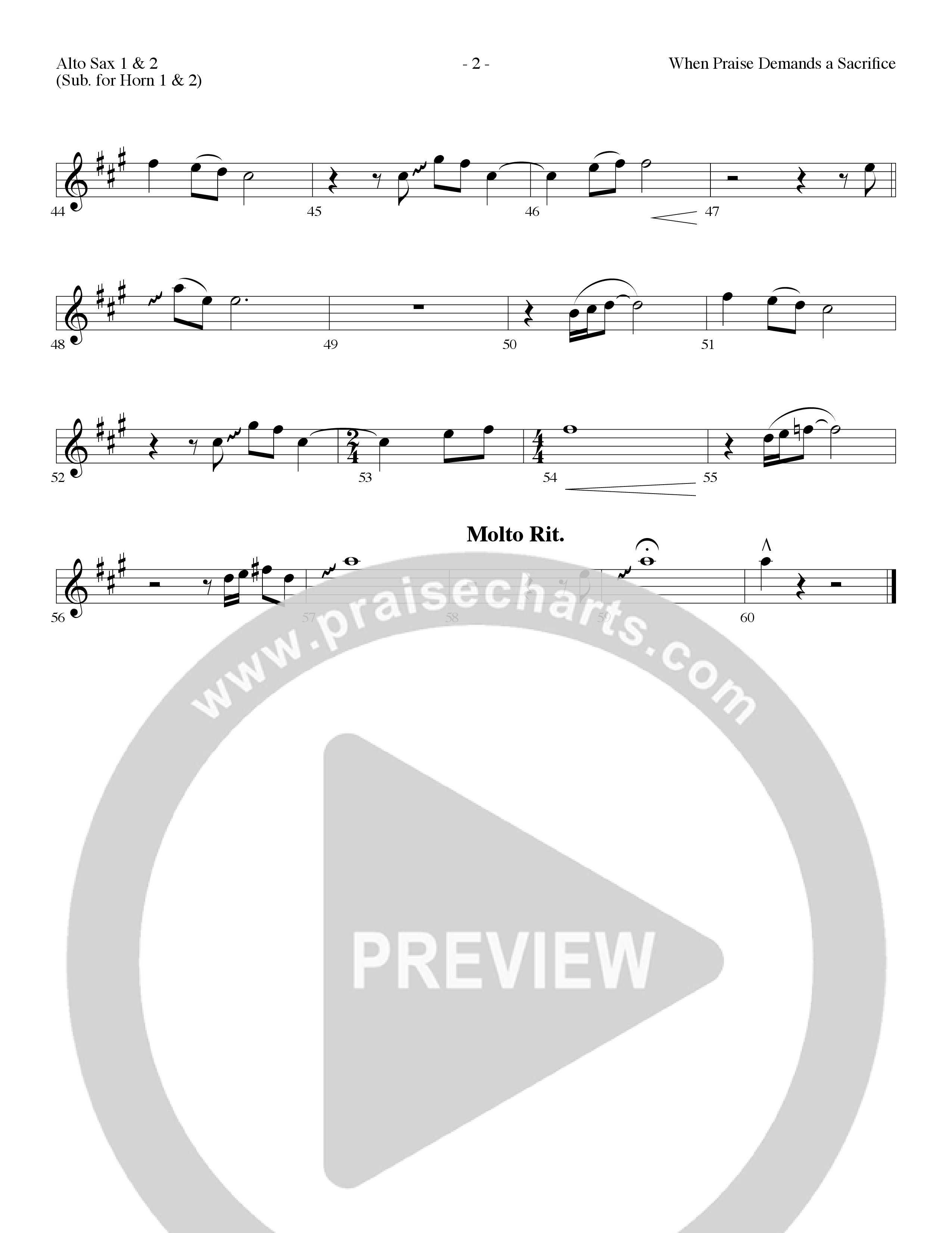 When Praise Demands A Sacrifice (Choral Anthem SATB) Alto Sax 1/2 (Lillenas Choral / Arr. Camp Kirkland)