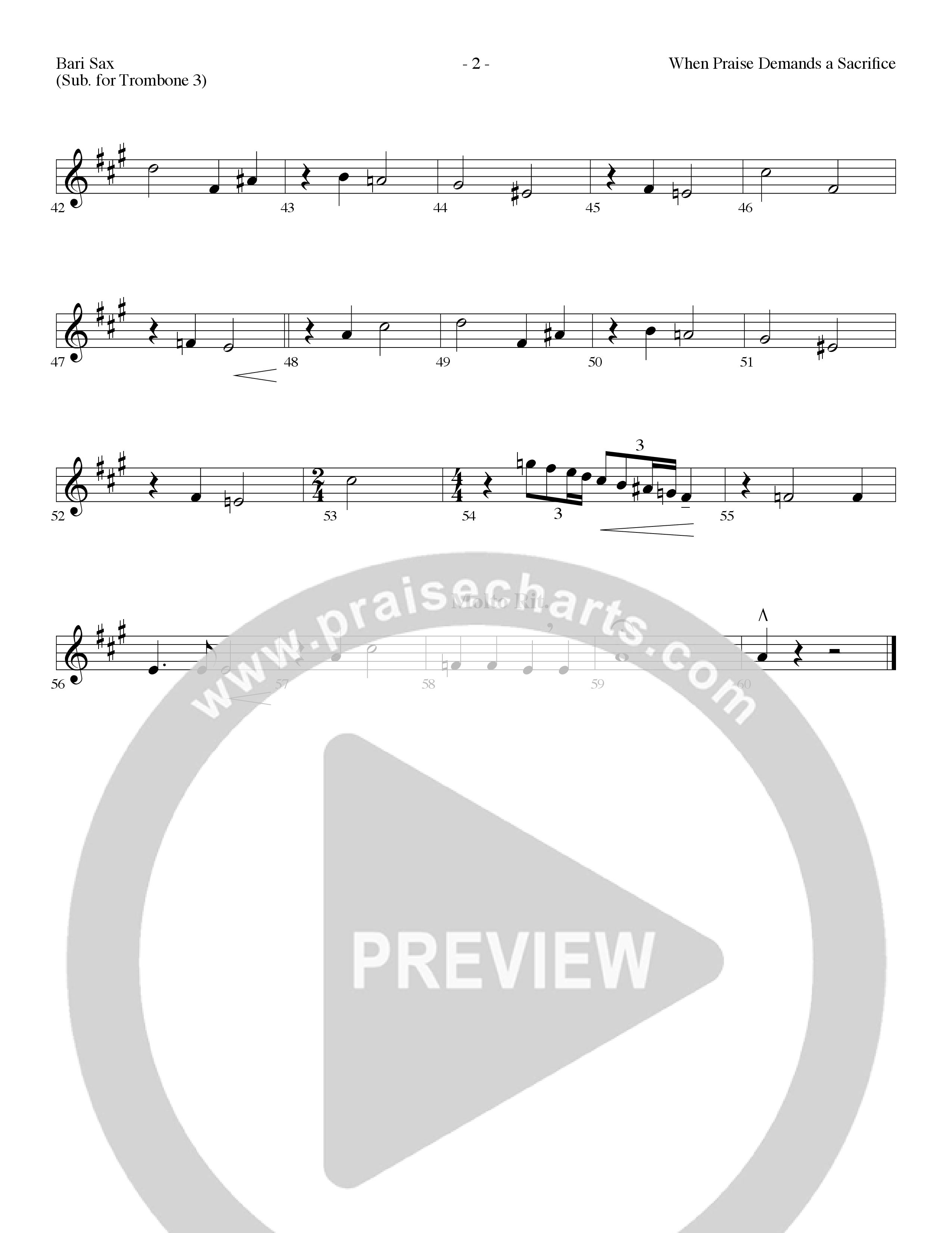 When Praise Demands A Sacrifice (Choral Anthem SATB) Bari Sax (Lillenas Choral / Arr. Camp Kirkland)