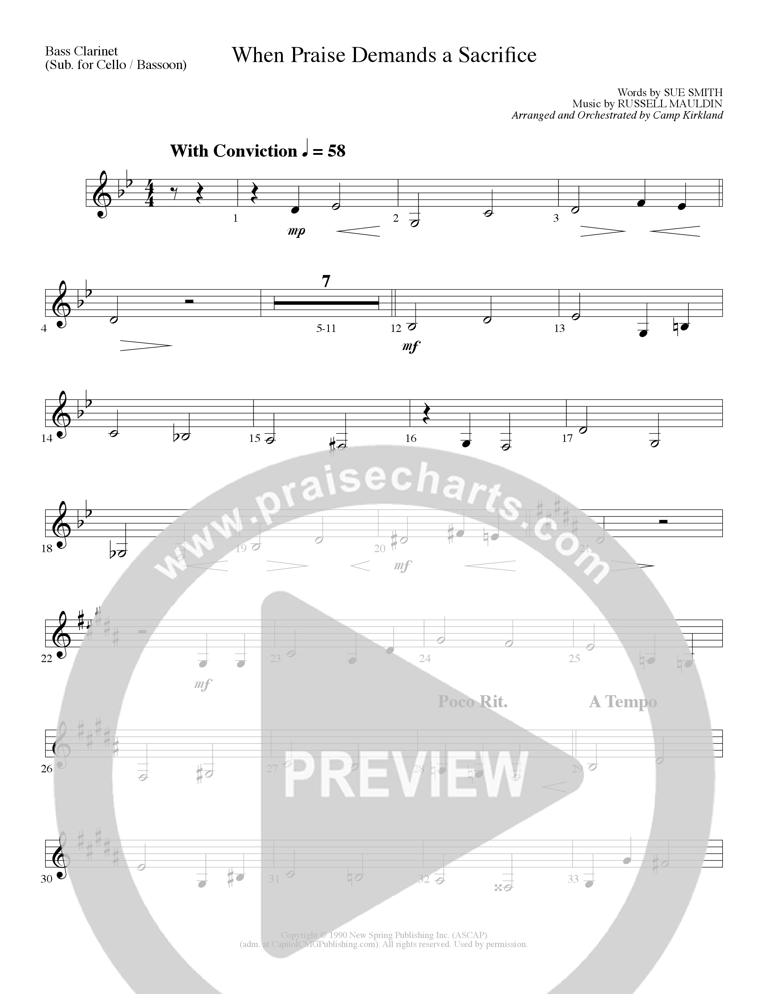 When Praise Demands A Sacrifice (Choral Anthem SATB) Bass Clarinet (Lillenas Choral / Arr. Camp Kirkland)