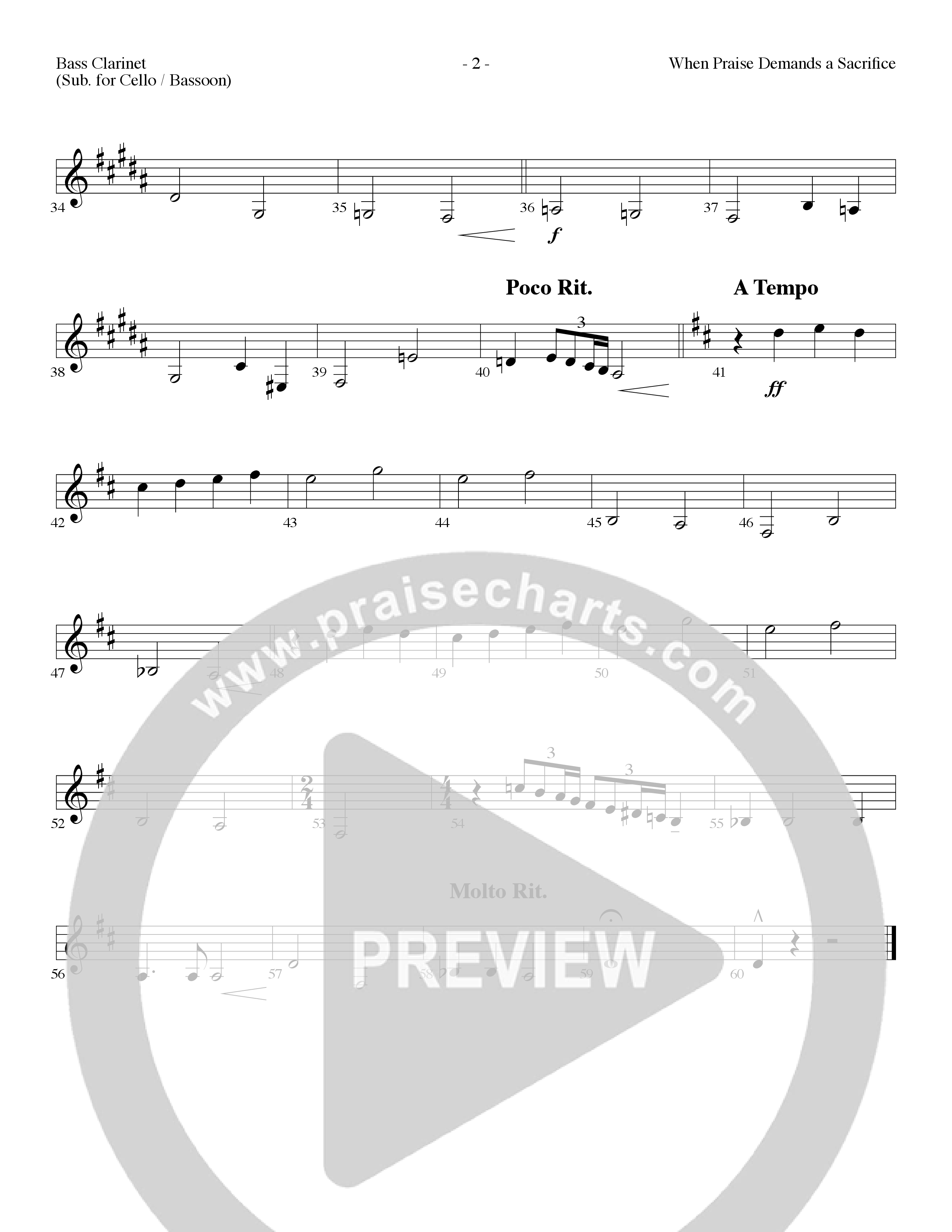 When Praise Demands A Sacrifice (Choral Anthem SATB) Bass Clarinet (Lillenas Choral / Arr. Camp Kirkland)